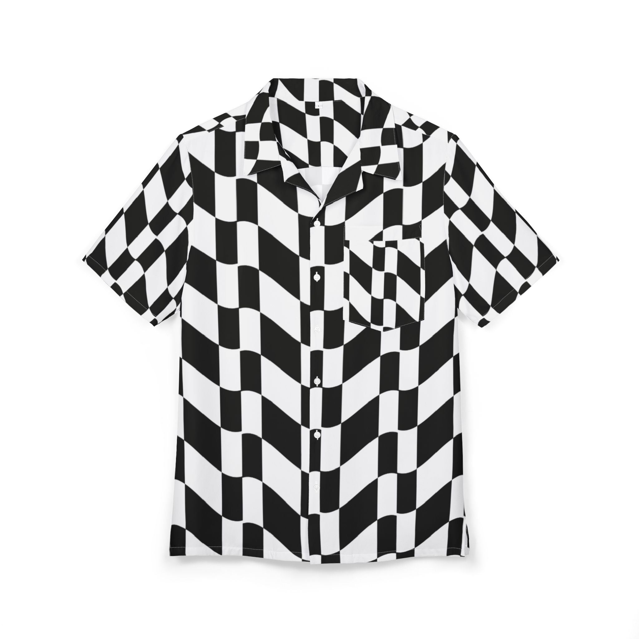 Men's Hawaiian Shirt Olas de Contraste: Ritmo Visual en Blanco y Negro