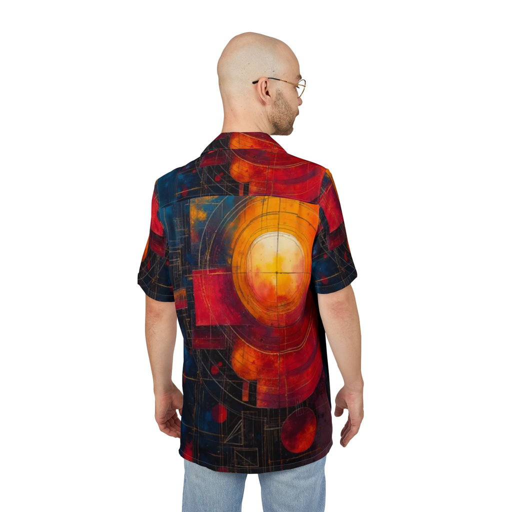Men's Hawaiian Shirt Orbitas de Fuego en la Profundidad Cósmica