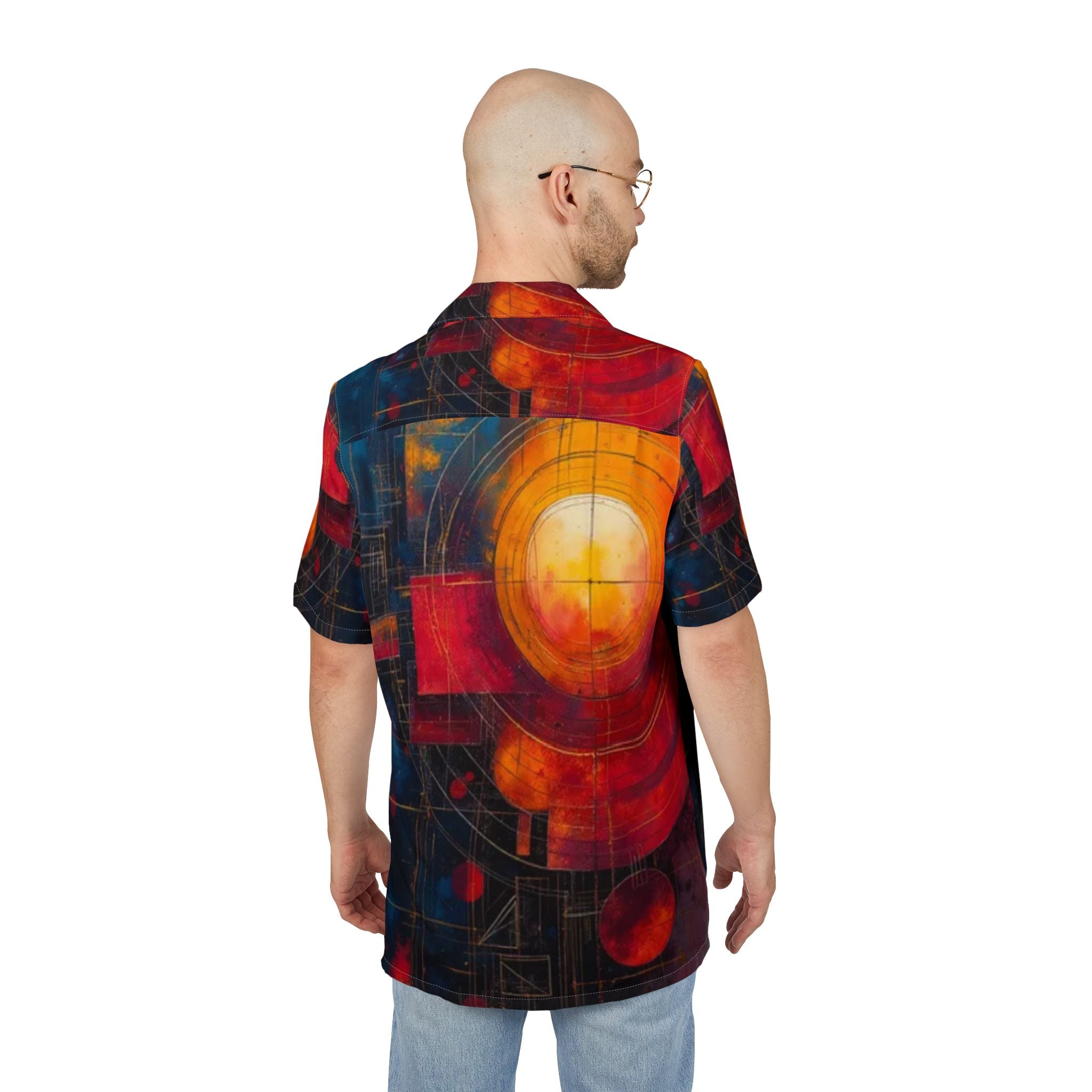 Men's Hawaiian Shirt Orbitas de Fuego en la Profundidad Cósmica