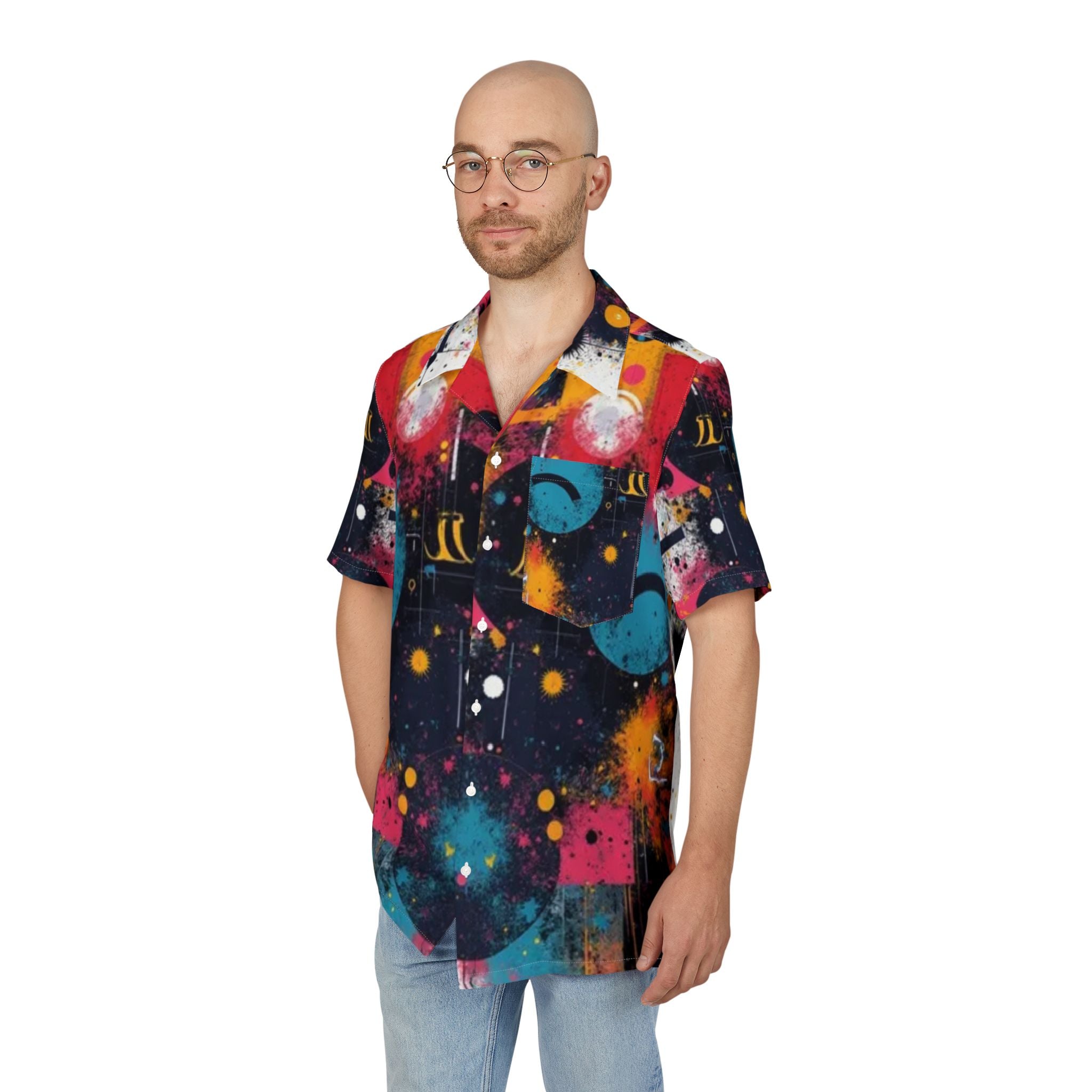 Men's Hawaiian Shirt Explosión Cósmica de Colores y Formas