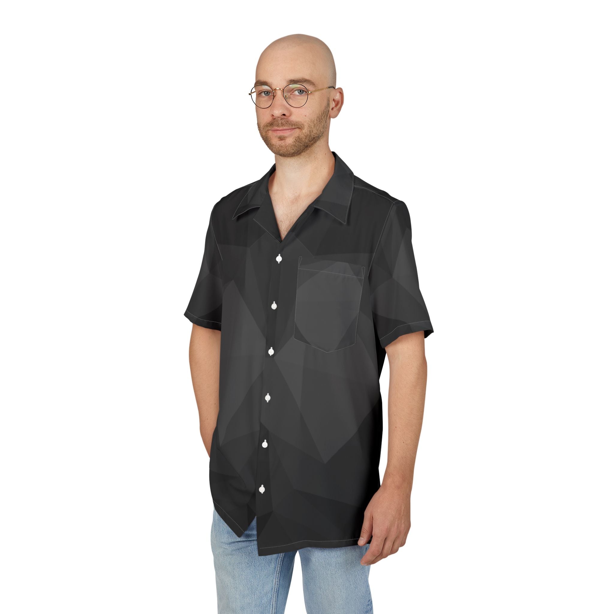Camisa Hawaiana Geométrico Abismo en Escala de Grises