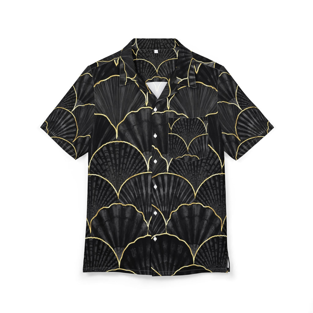 Men's Hawaiian Shirt Marea de abanicos oscuros en un mar dorado