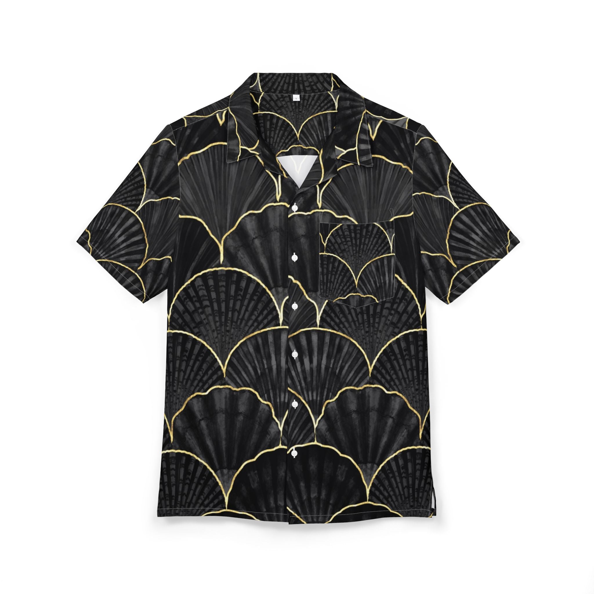 Men's Hawaiian Shirt Marea de abanicos oscuros en un mar dorado