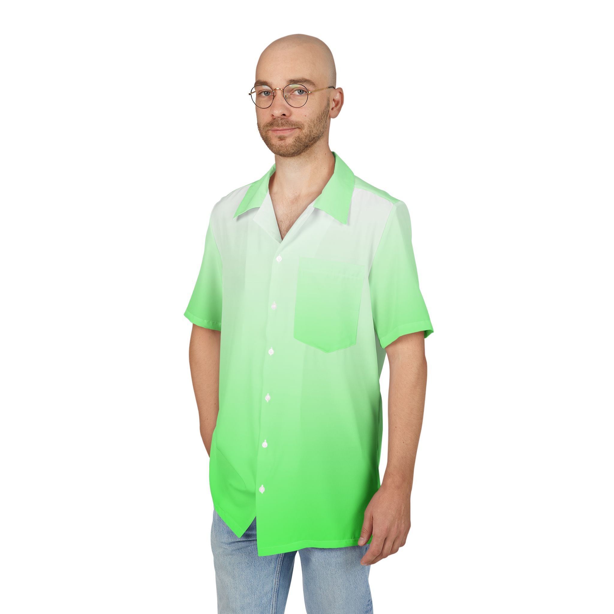 Camisa Hawaiana Gradiente suave de verdes: Abstracción y serenidad