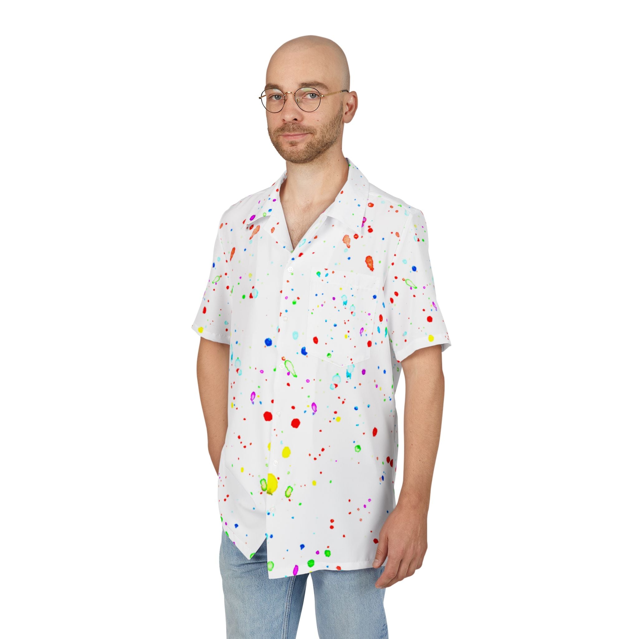Men's Hawaiian Shirt Lluvia festiva de colores en el vacío astral