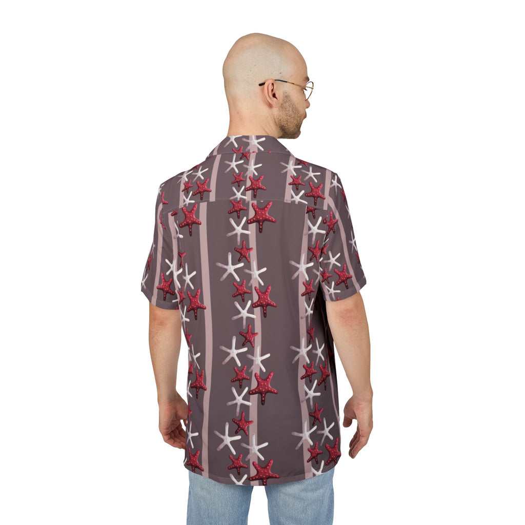 Men's Hawaiian Shirt Estrellas marinas en patrón de rayas armoniosas