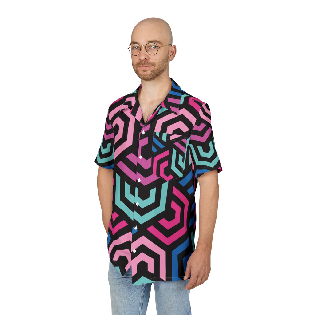 Men's Hawaiian Shirt Laberinto Cromático en Rosa y Azul