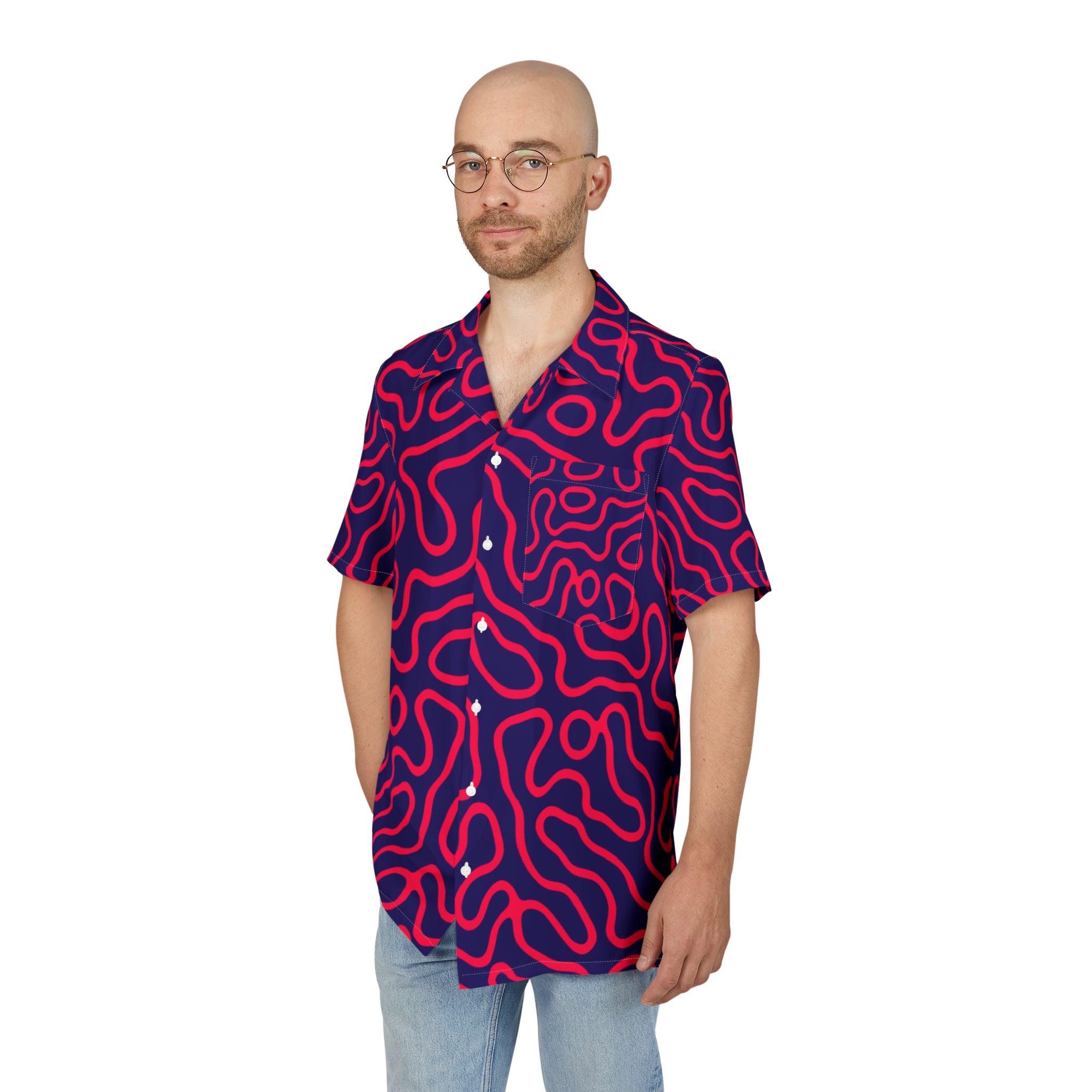 Men's Hawaiian Shirt Laberinto Neón de Sueños Azules