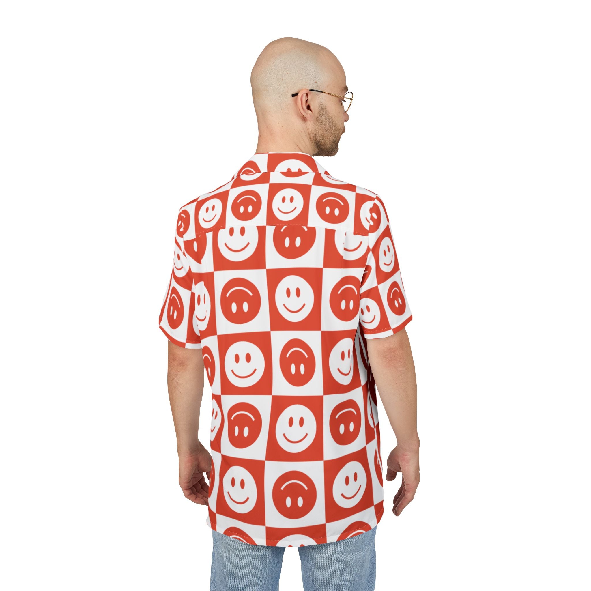Men's Hawaiian Shirt Sonrisas en Rojo y Blanco: Un Mosaico de Alegría