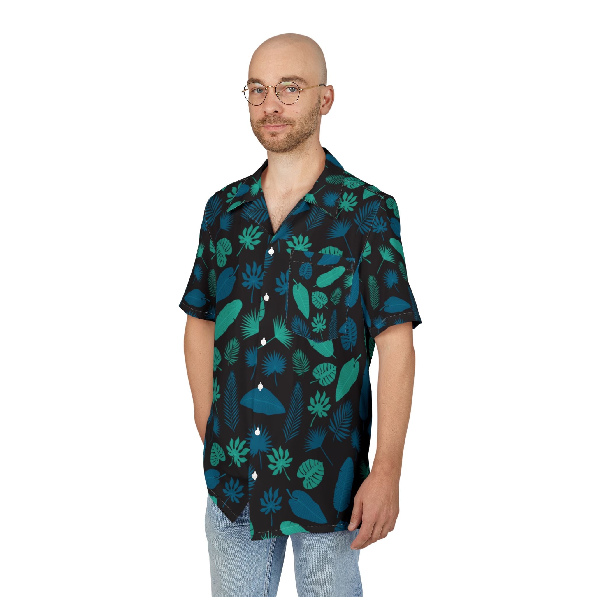 Men's Hawaiian Shirt Jardín nocturno de hojas tropicales