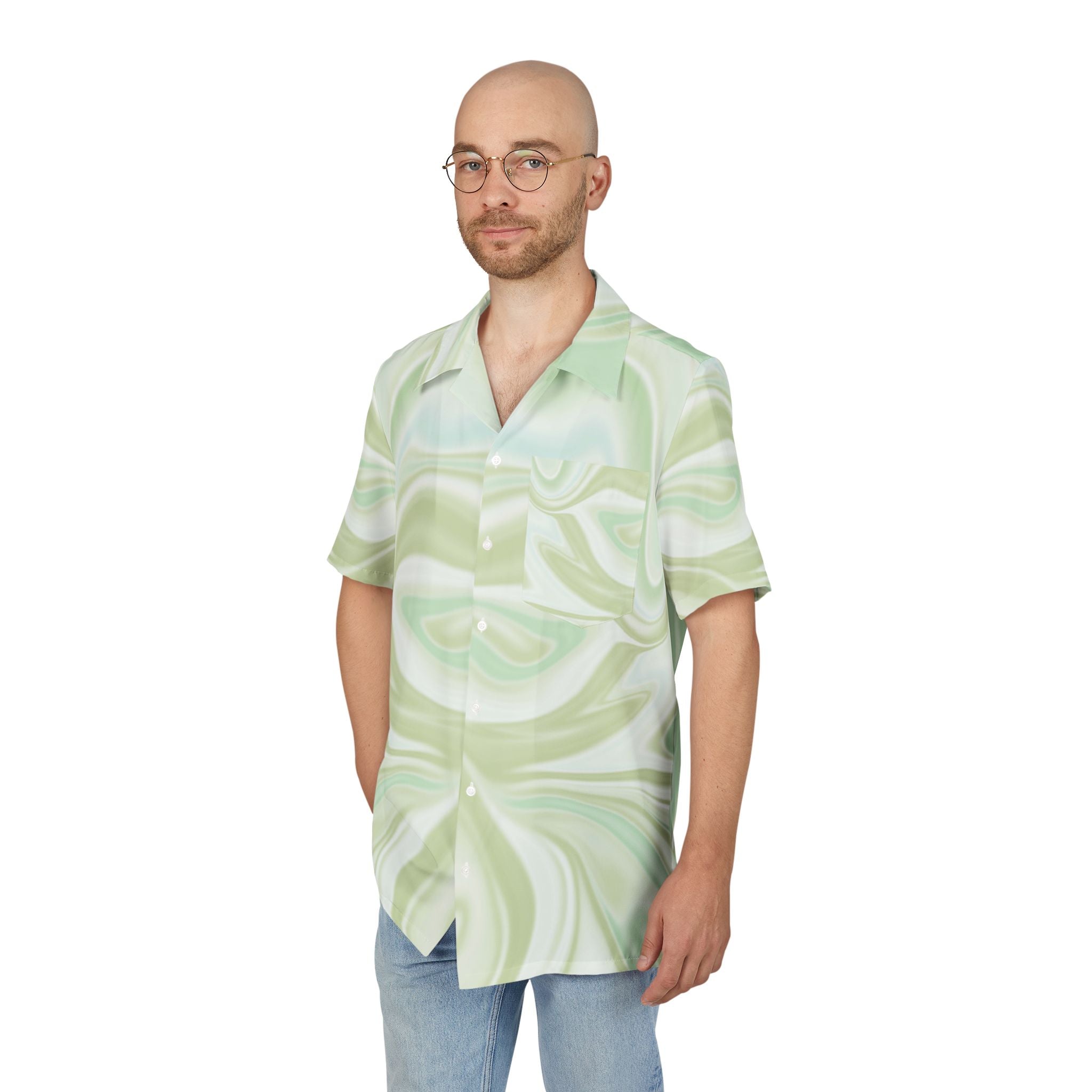 Men's Hawaiian Shirt Sueños Líquidos en Verde Pastel