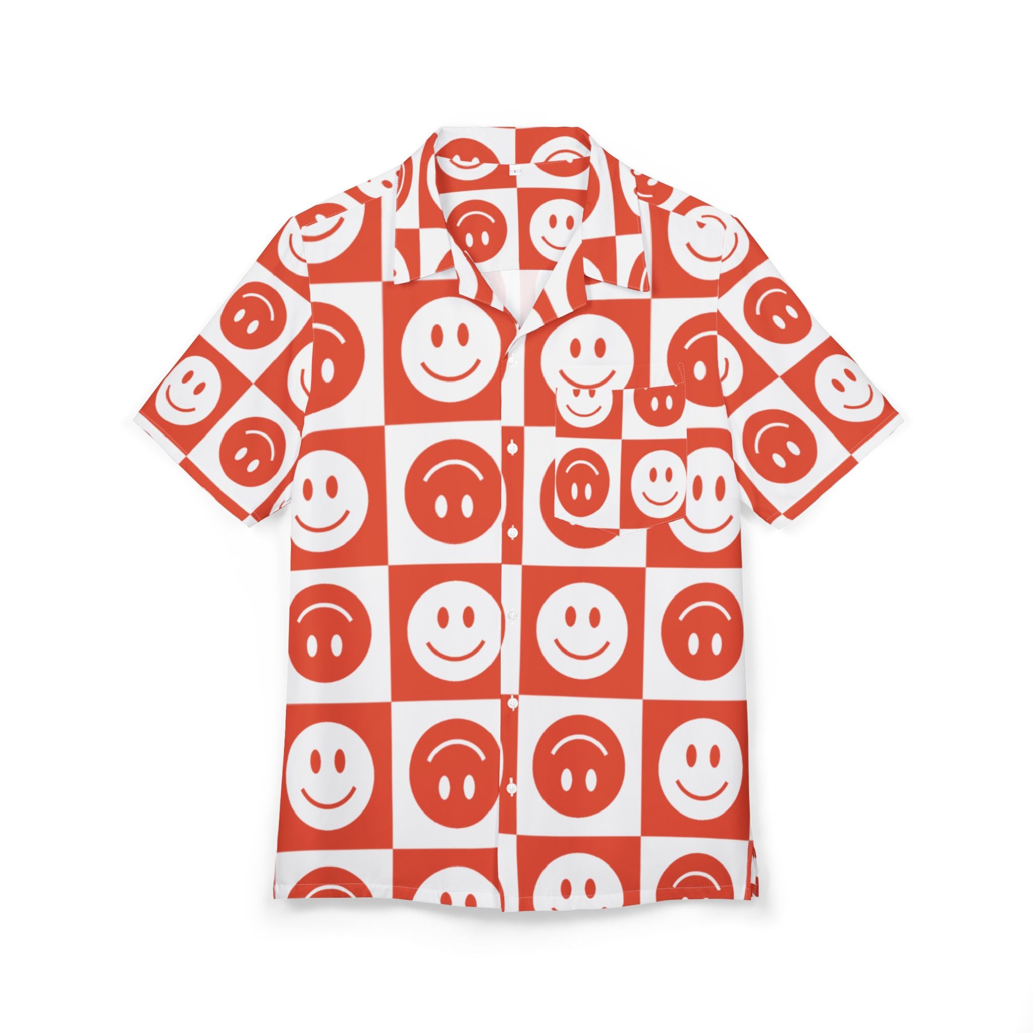 Men's Hawaiian Shirt Sonrisas en Rojo y Blanco: Un Mosaico de Alegría