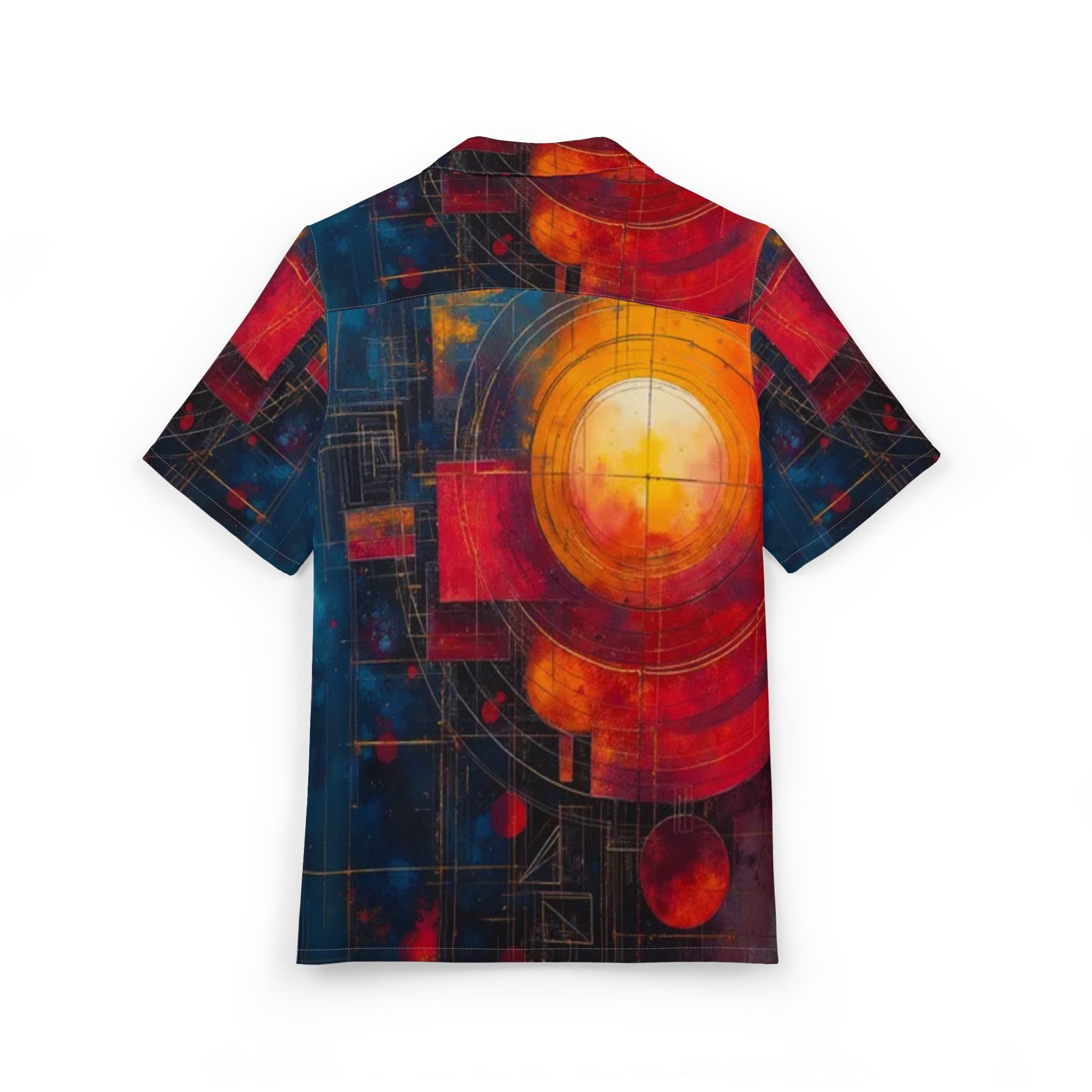 Men's Hawaiian Shirt Orbitas de Fuego en la Profundidad Cósmica