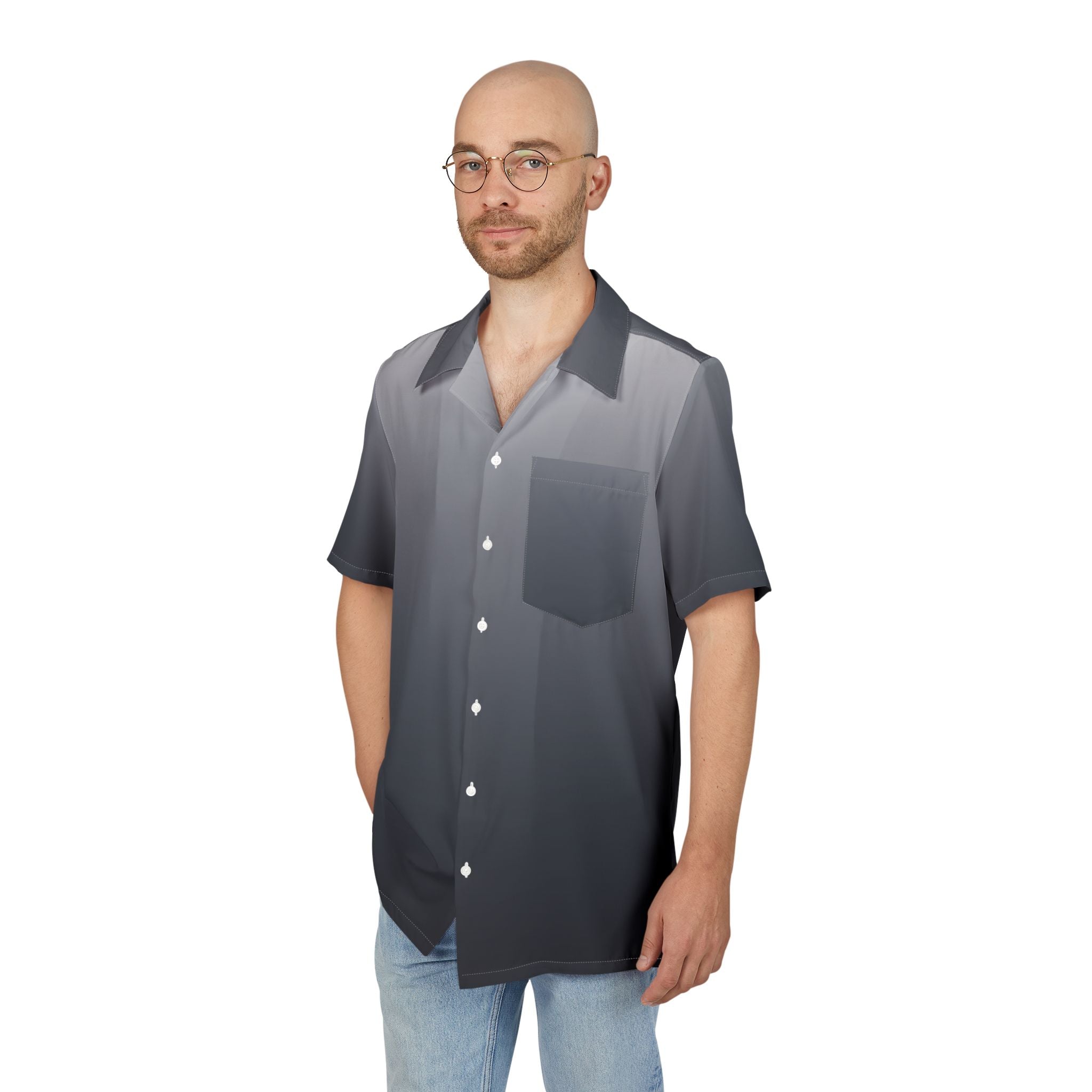 Camisa Hawaiana Gradiente de tranquilidad en azul y gris