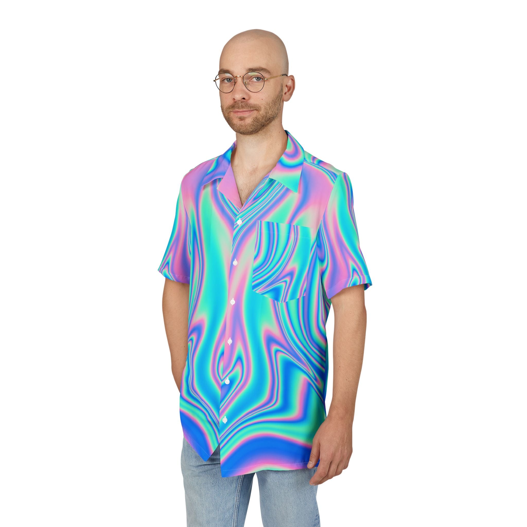 Camisa Hawaiana Viaje Caleidoscópico a través del Tiempo