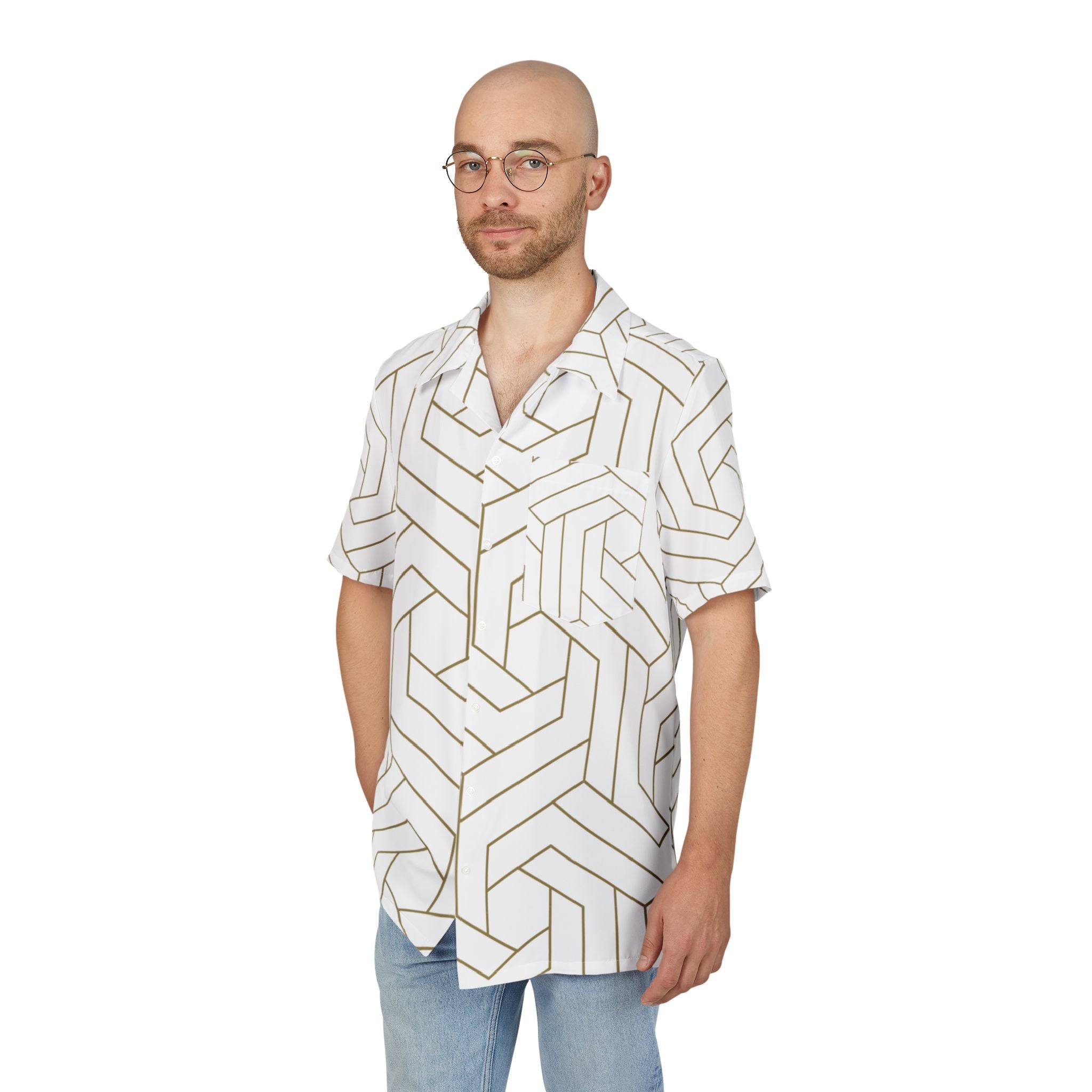 Men's Hawaiian Shirt Laberinto Infinito de Lineas Doradas