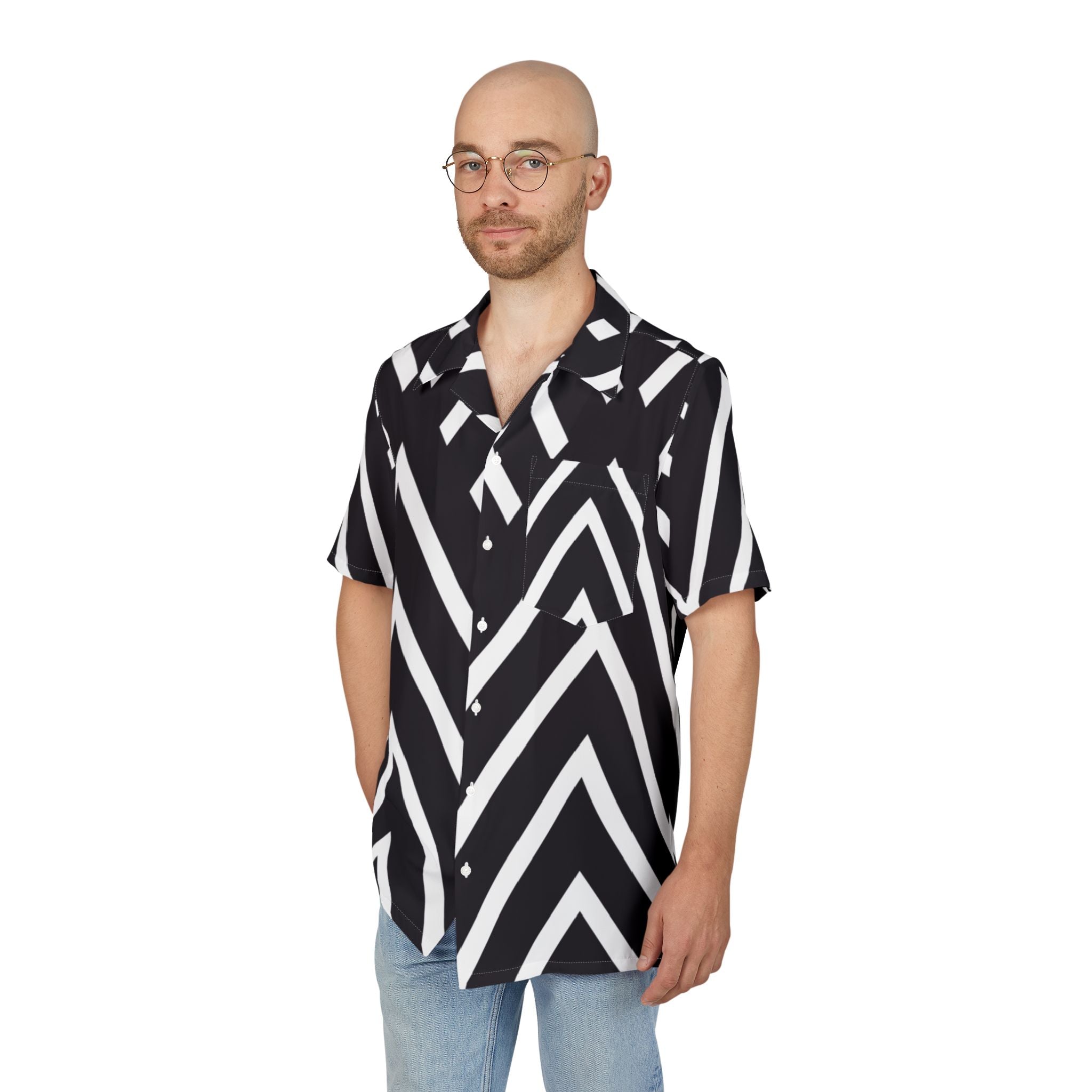 Men's Hawaiian Shirt Laberinto Geométrico en Blanco y Negro