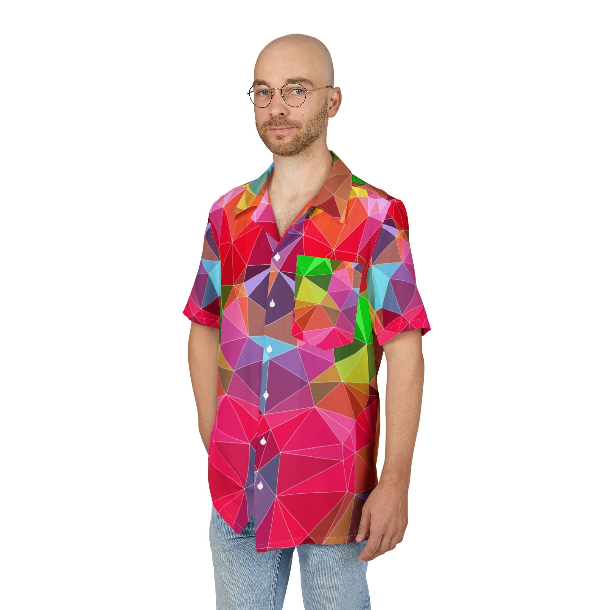 Men's Hawaiian Shirt Fragmentos de Color en Sinfonía Geométrica