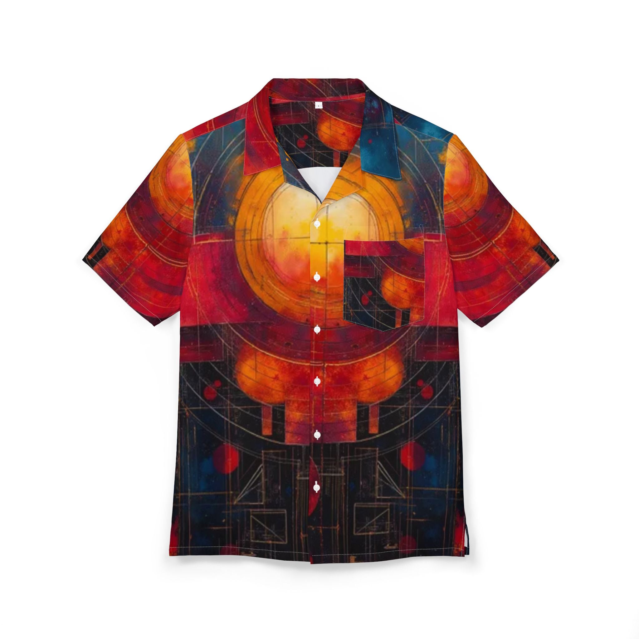 Men's Hawaiian Shirt Orbitas de Fuego en la Profundidad Cósmica