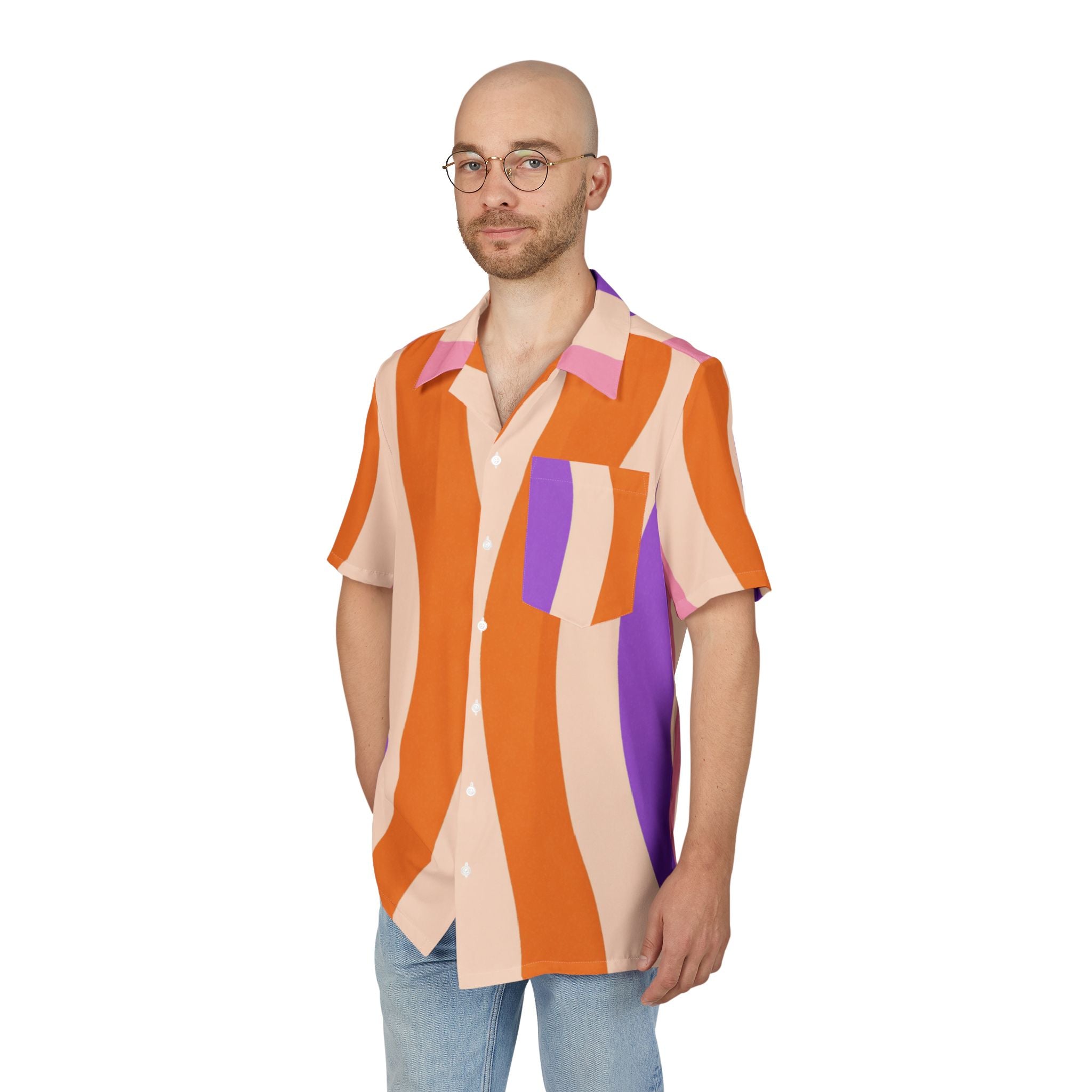 Men's Hawaiian Shirt Ritmo y flujo en curvas de colores