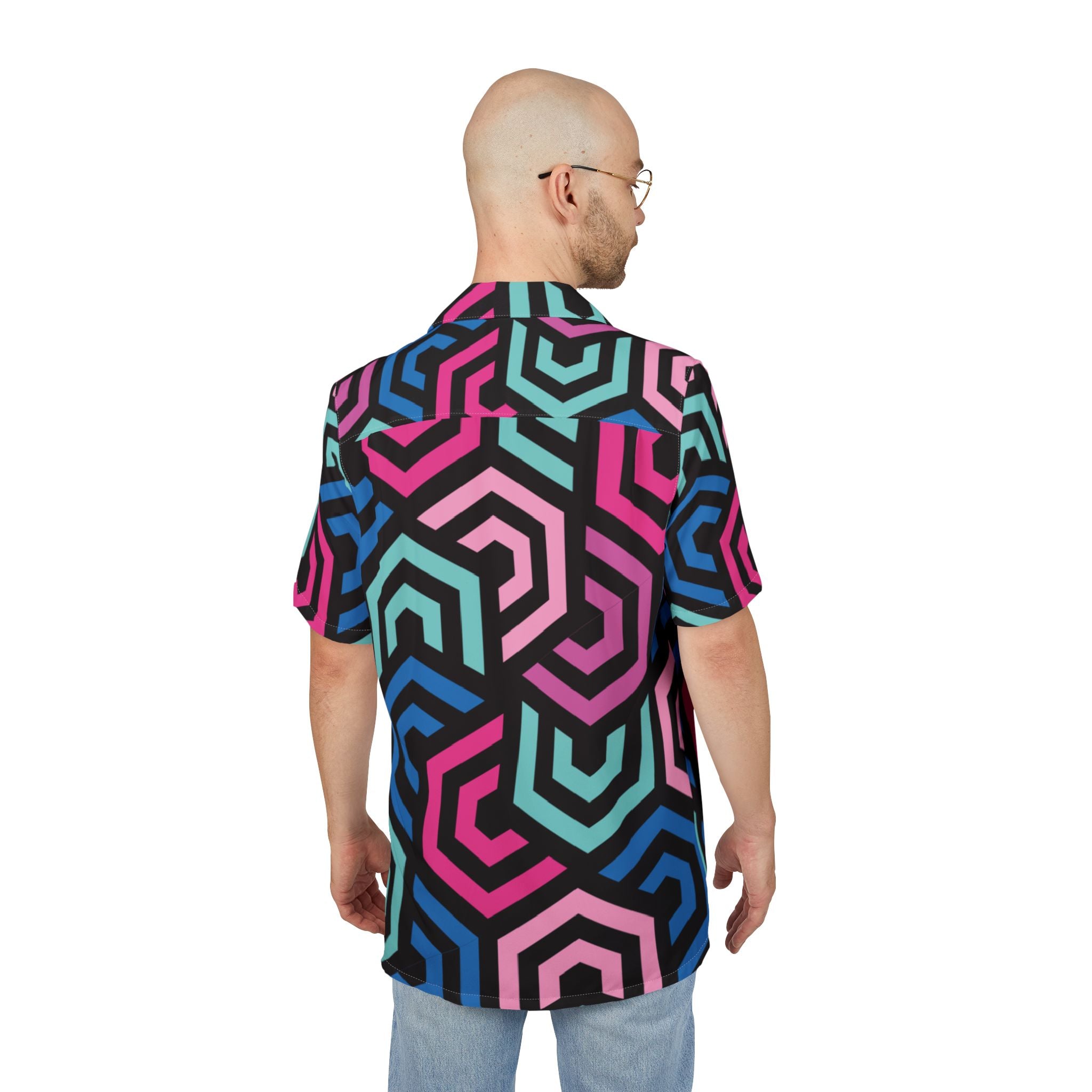 Men's Hawaiian Shirt Laberinto Cromático en Rosa y Azul