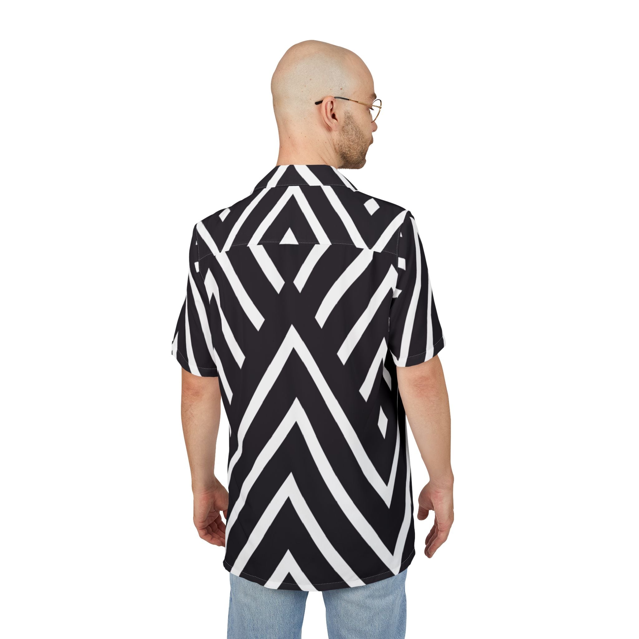Men's Hawaiian Shirt Laberinto Geométrico en Blanco y Negro