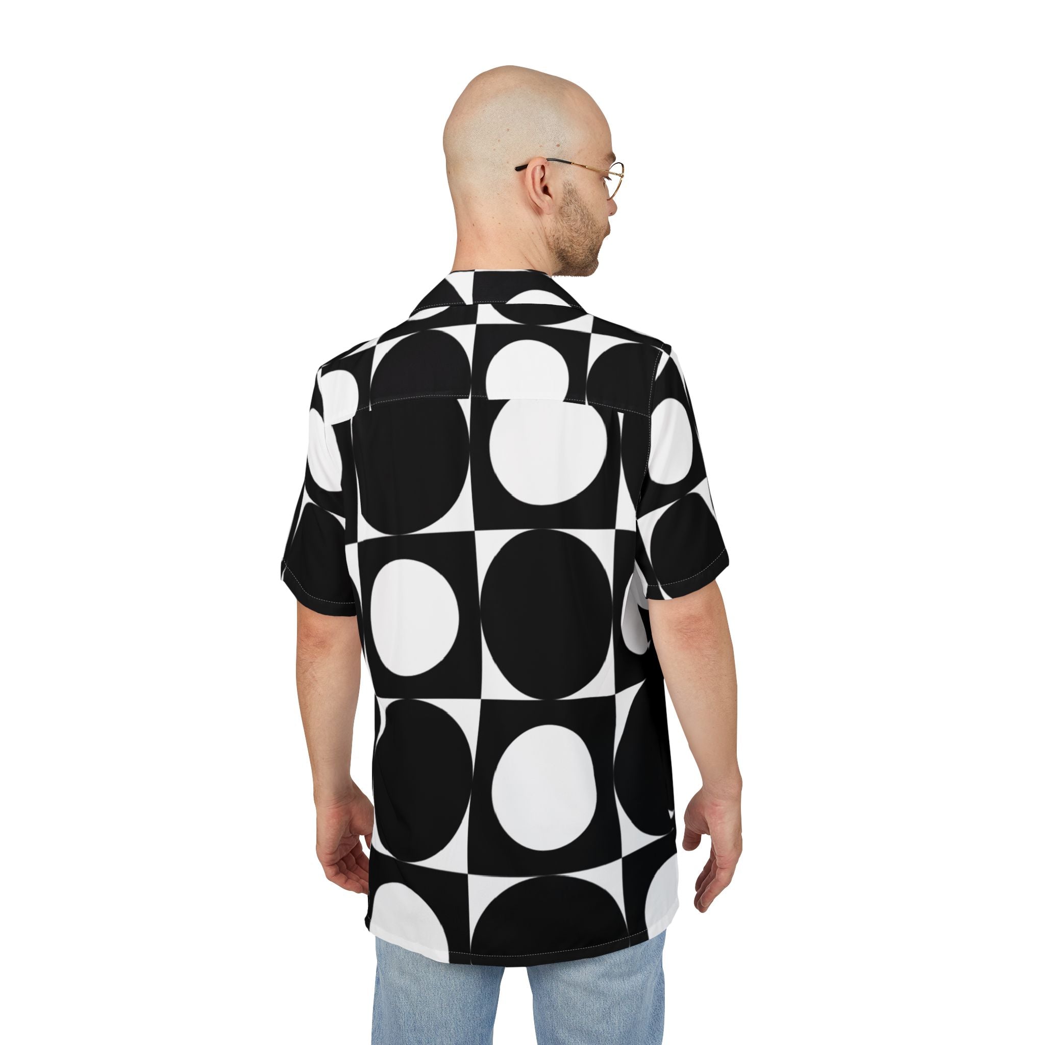 Men's Hawaiian Shirt Contraste Cíclico en Blanco y Negro