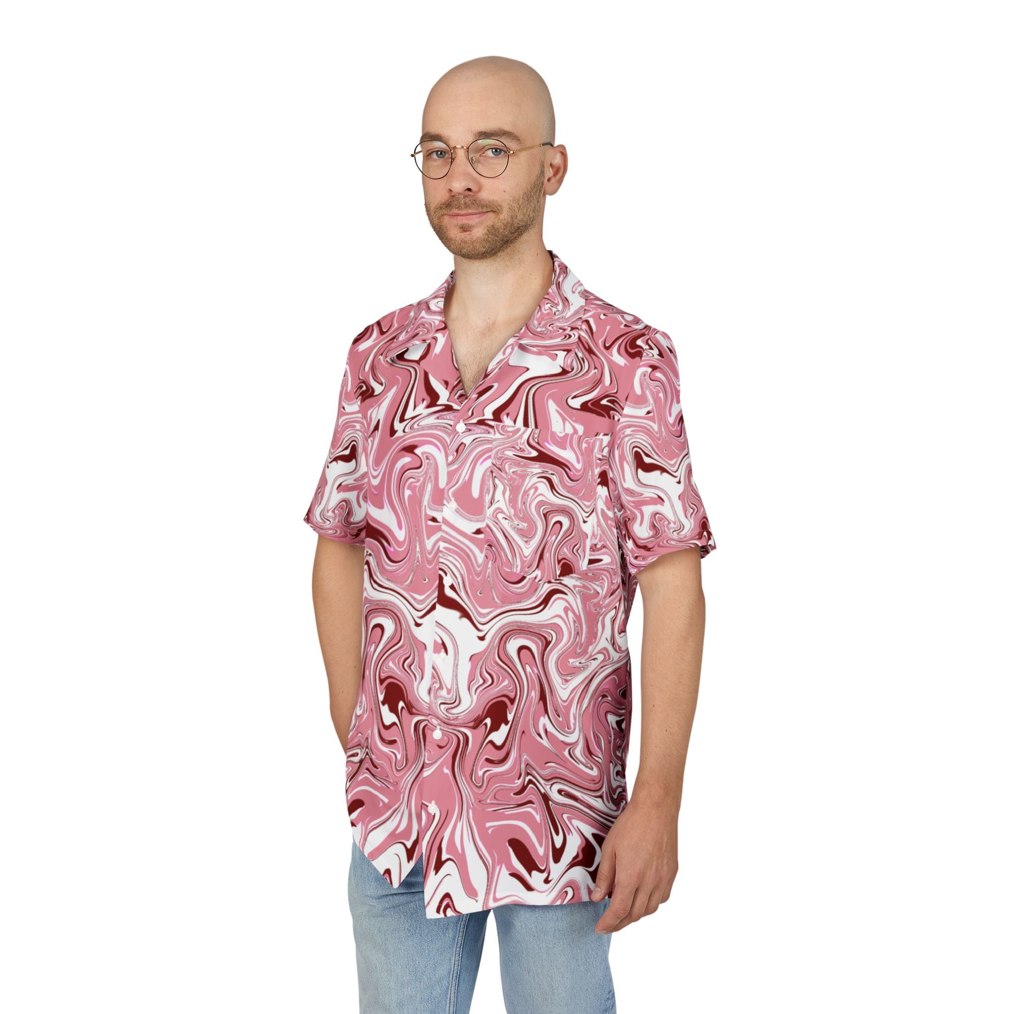 Men's Hawaiian Shirt Danza Cromática en Rosa y Blanco