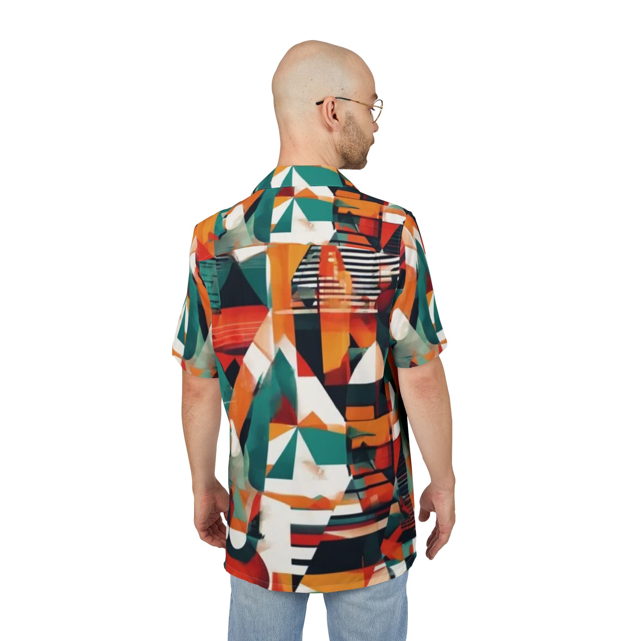 Men's Hawaiian Shirt Reflejos urbanos en fractal de neón