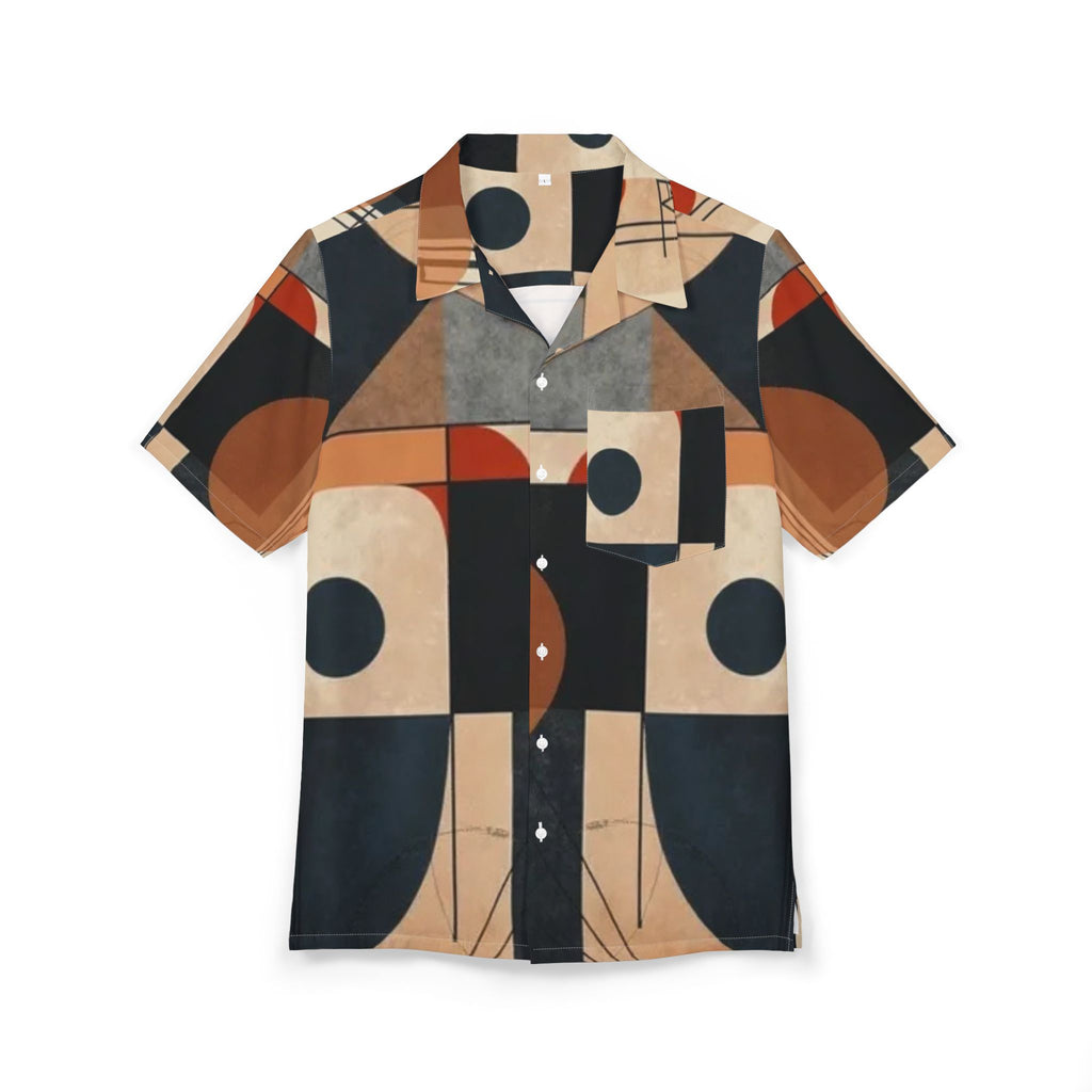Men's Hawaiian Shirt Evolución Geométrica en Tonos Tierra y Azul