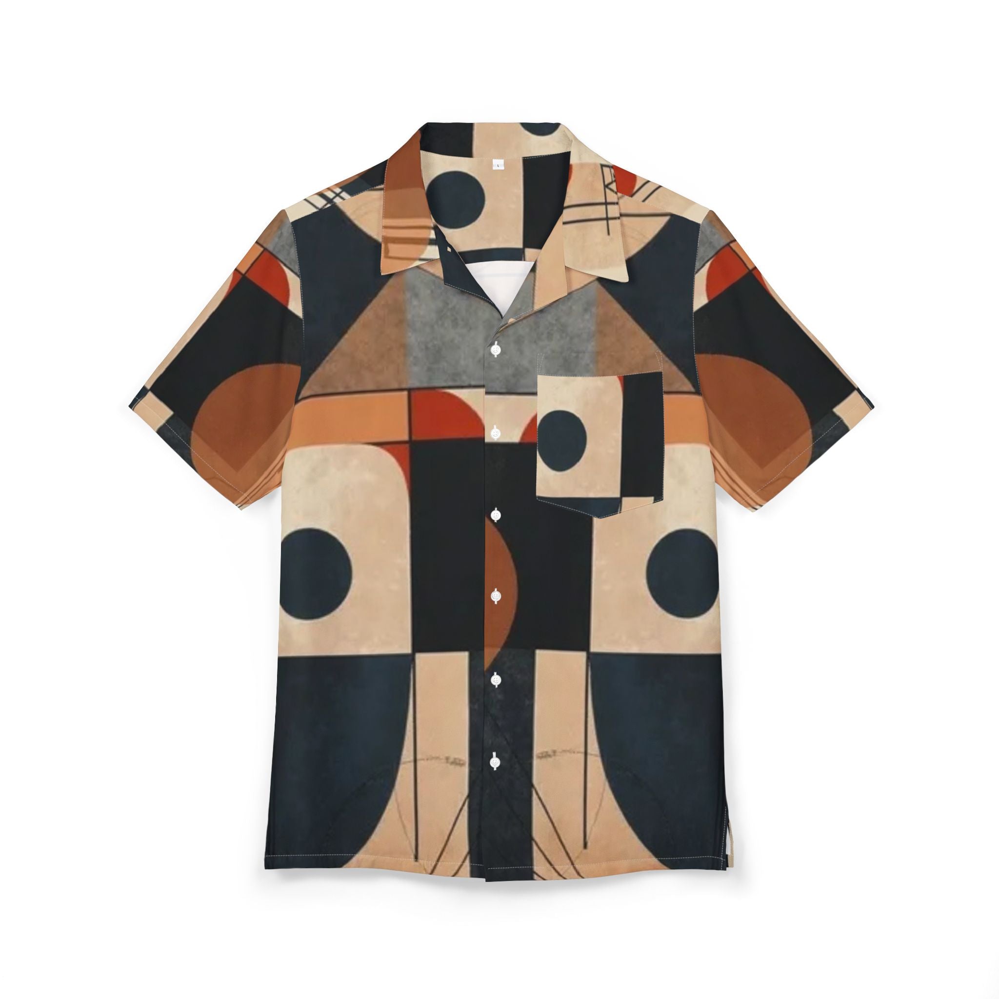 Men's Hawaiian Shirt Evolución Geométrica en Tonos Tierra y Azul