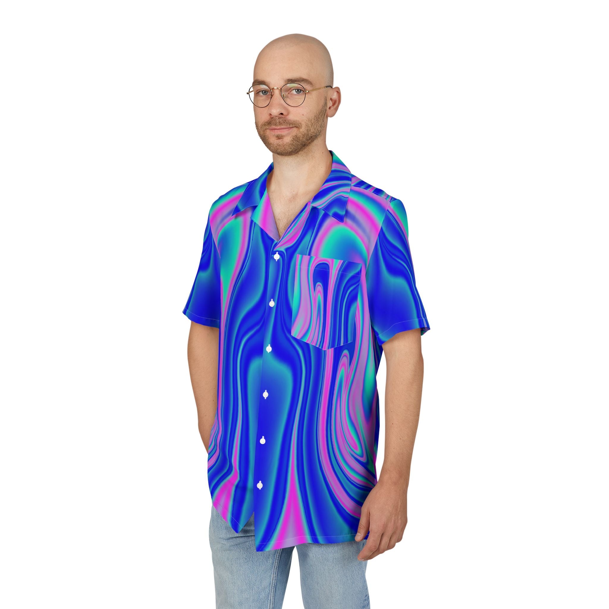 Men's Hawaiian Shirt Viaje Psicodélico en Turquesa y Rosa