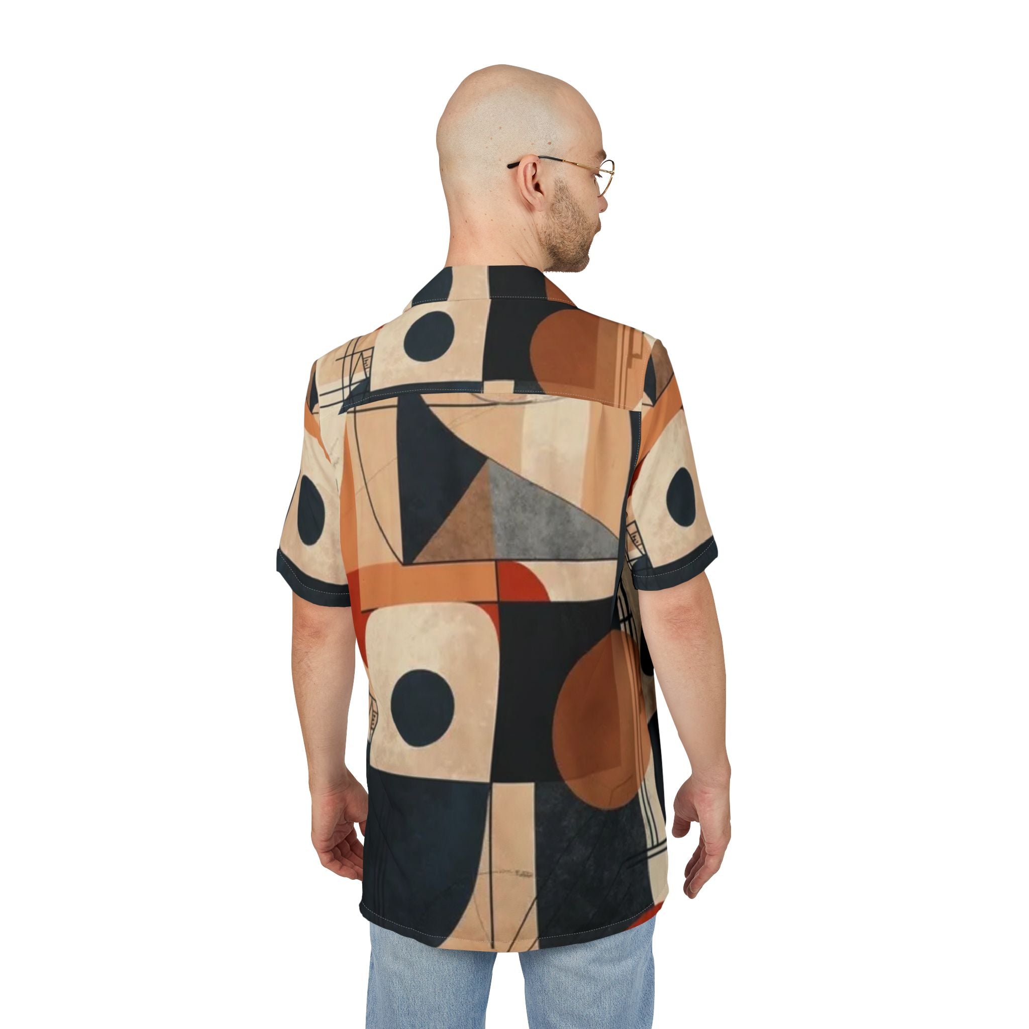 Men's Hawaiian Shirt Evolución Geométrica en Tonos Tierra y Azul