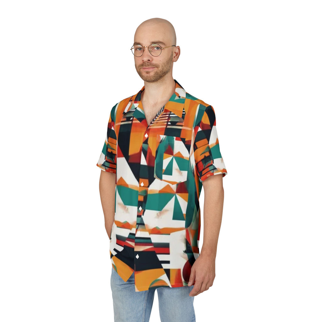 Men's Hawaiian Shirt Reflejos urbanos en fractal de neón