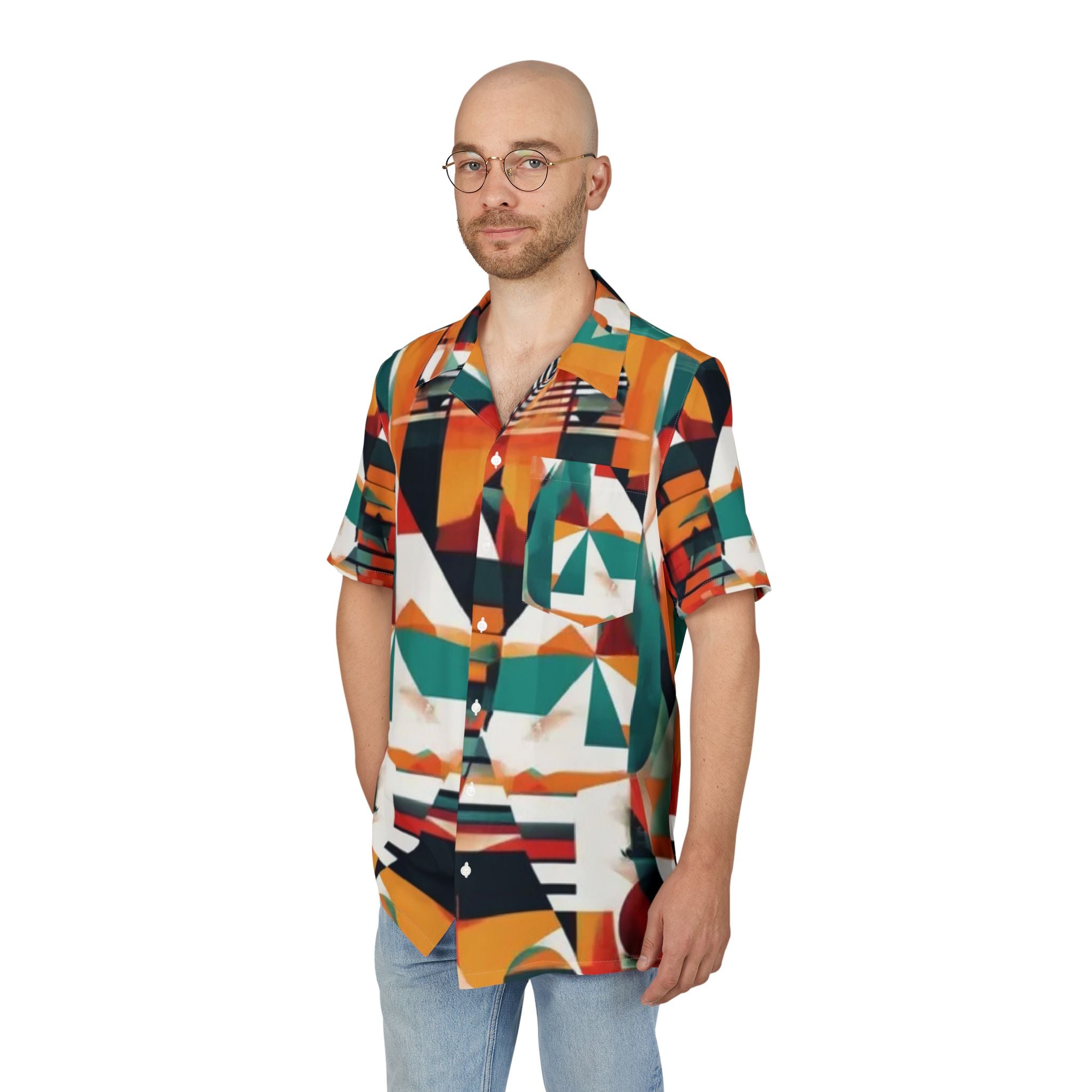 Men's Hawaiian Shirt Reflejos urbanos en fractal de neón