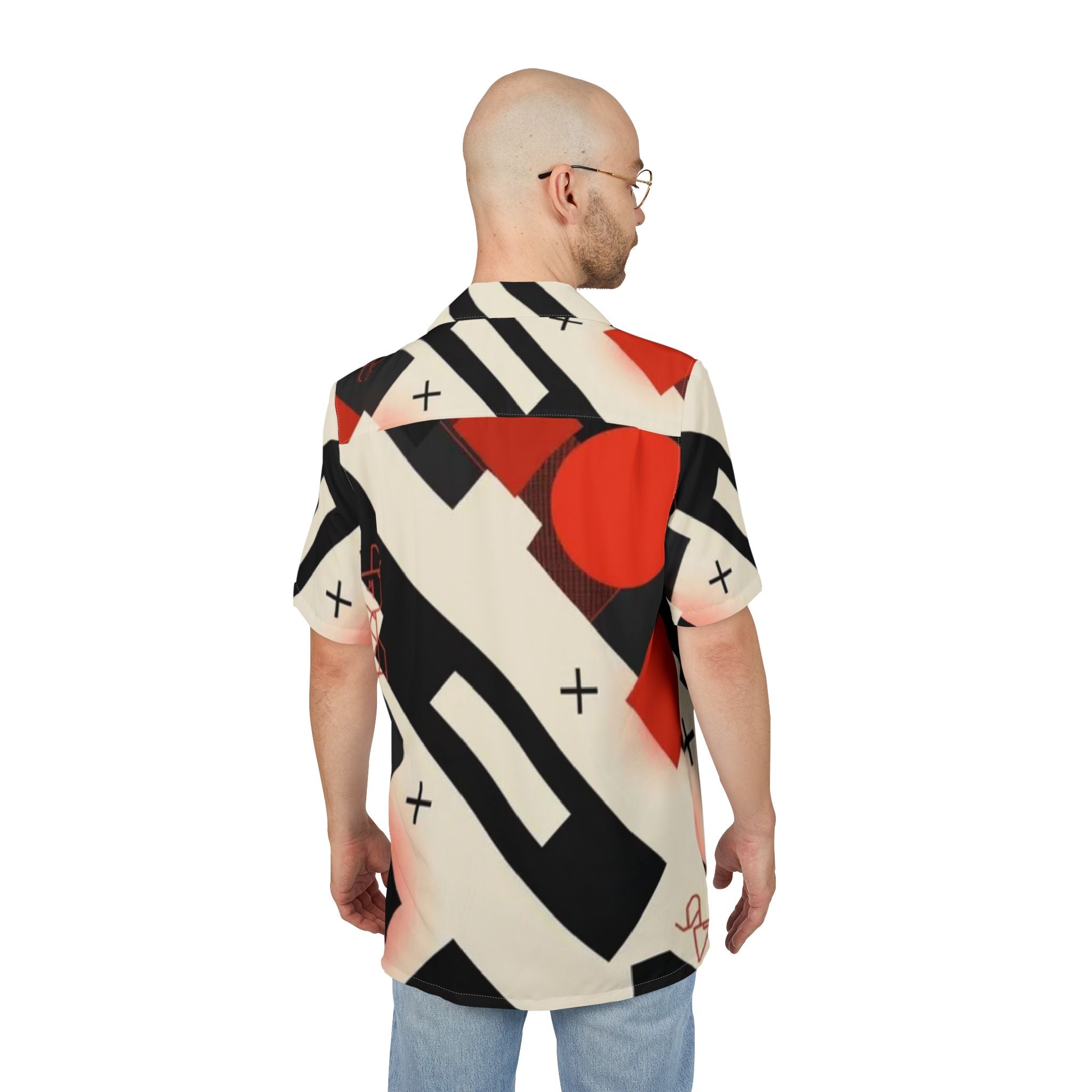 Men's Hawaiian Shirt Cruce de Ritmos y Formas en Rojo y Negro