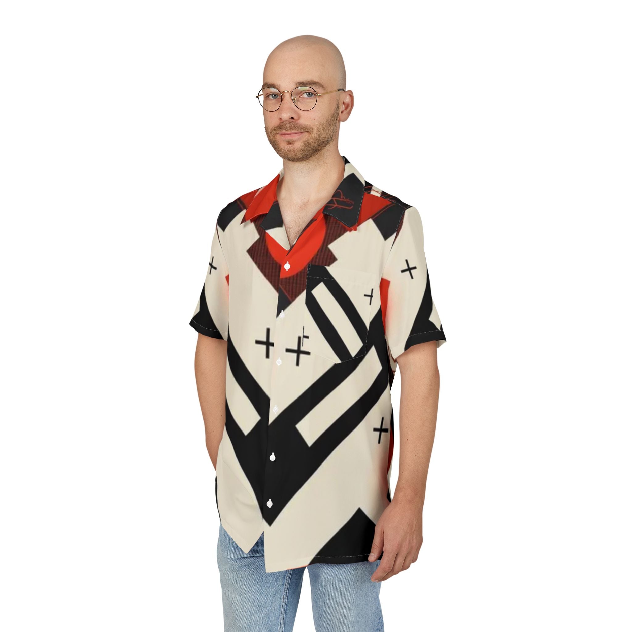 Men's Hawaiian Shirt Cruce de Ritmos y Formas en Rojo y Negro