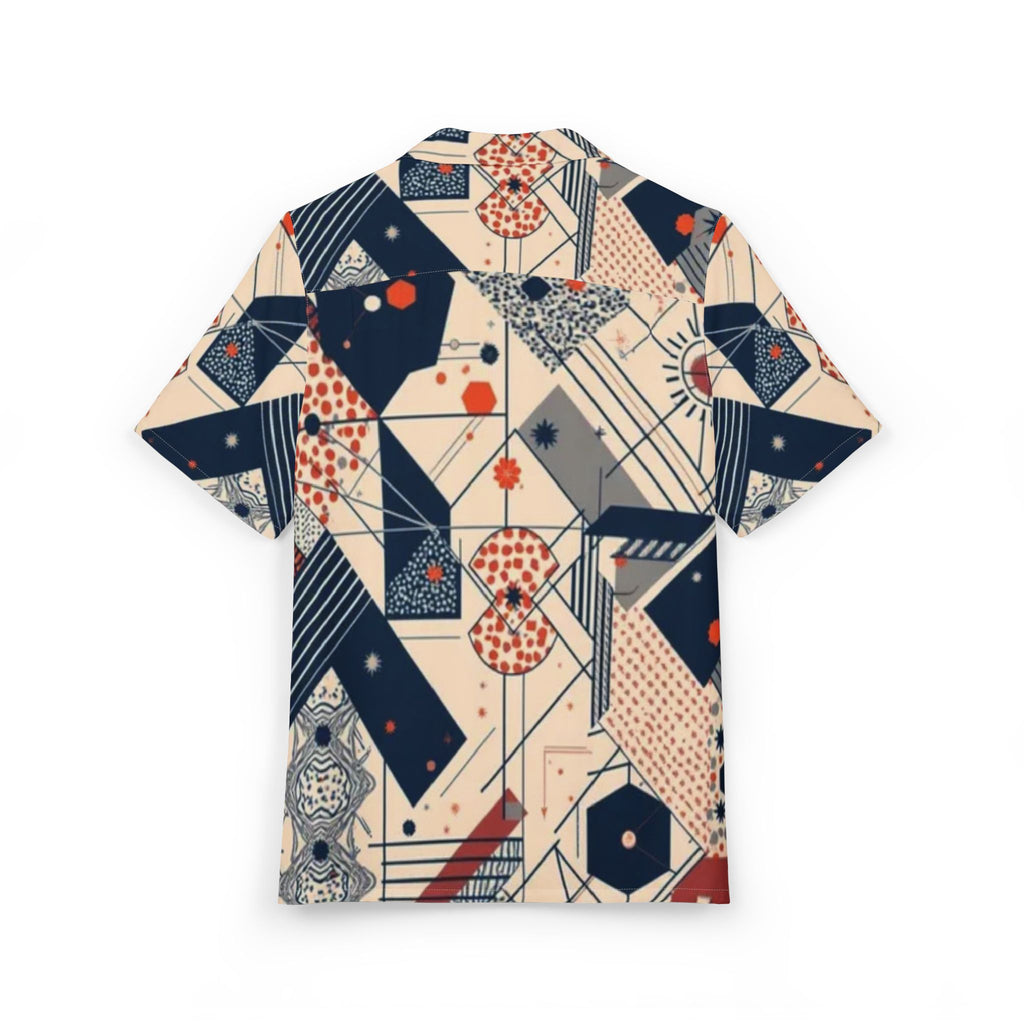 Men's Hawaiian Shirt Geometría abstracta y ecléctica en tonos rojos y azules