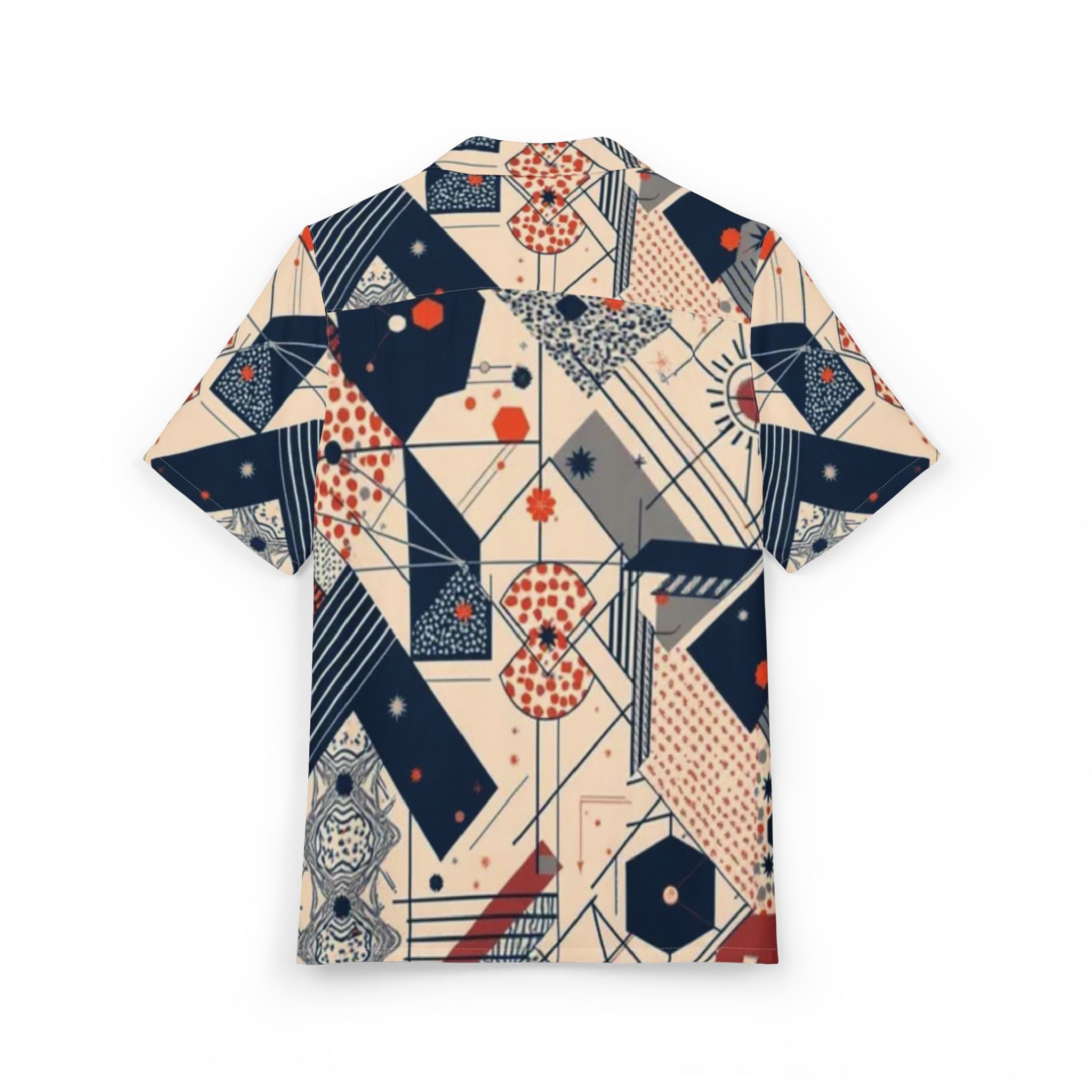 Men's Hawaiian Shirt Geometría abstracta y ecléctica en tonos rojos y azules
