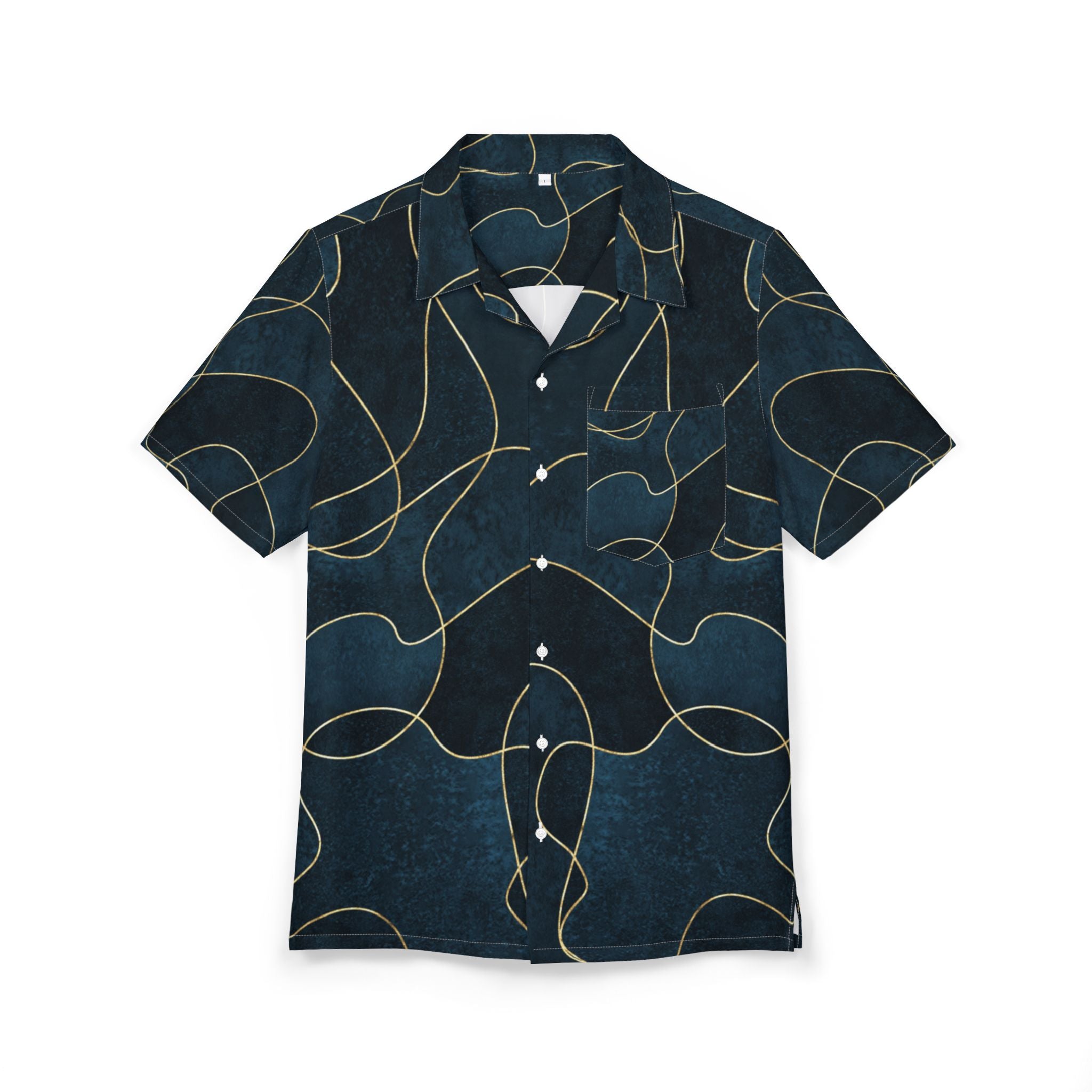 Men's Hawaiian Shirt Ríos dorados en la noche azul profundo