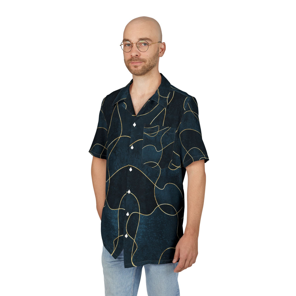 Men's Hawaiian Shirt Ríos dorados en la noche azul profundo
