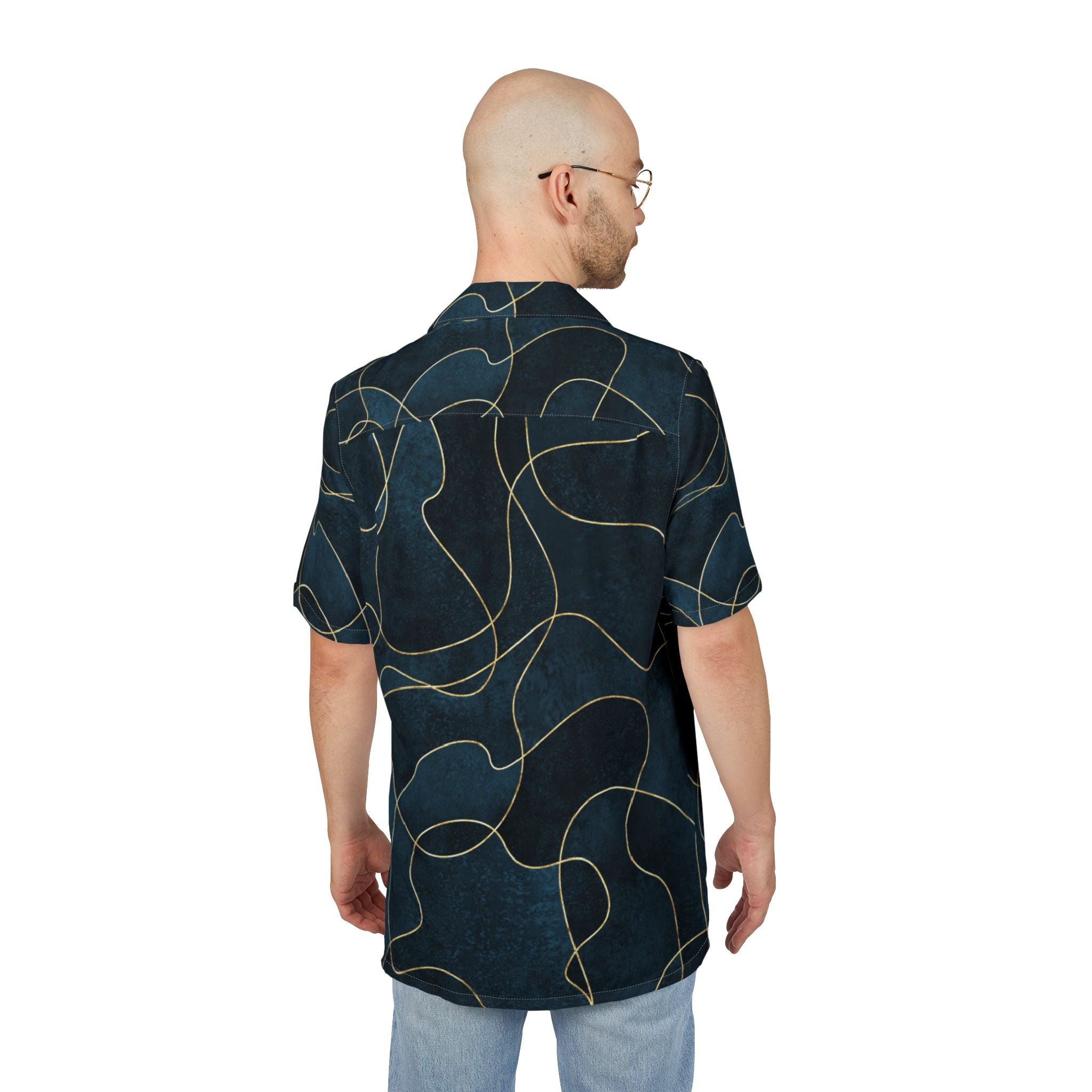 Men's Hawaiian Shirt Ríos dorados en la noche azul profundo