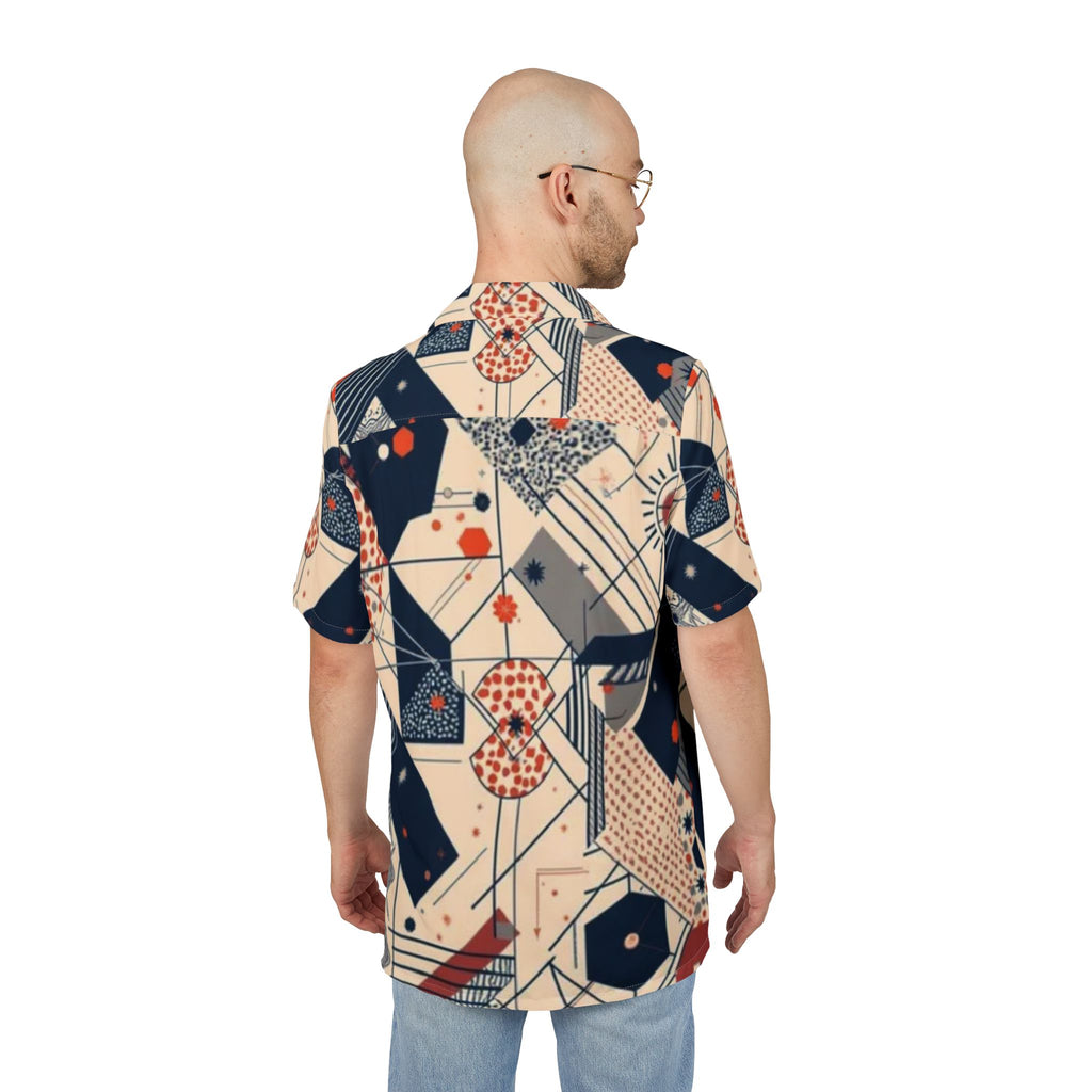 Men's Hawaiian Shirt Geometría abstracta y ecléctica en tonos rojos y azules