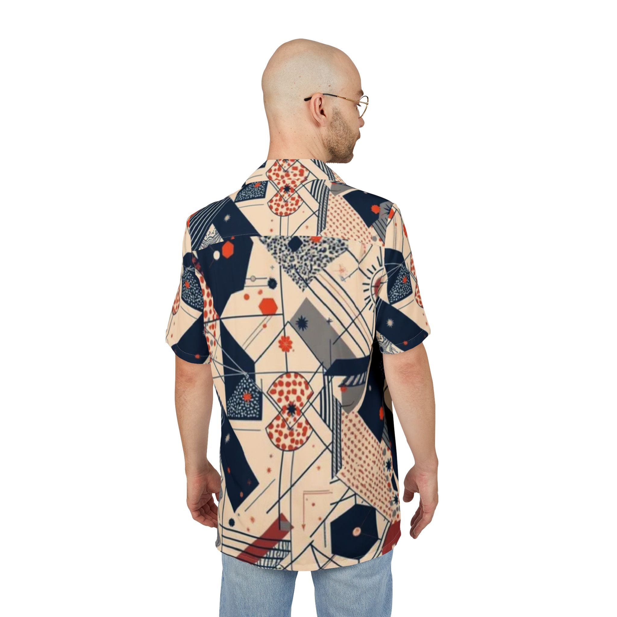 Men's Hawaiian Shirt Geometría abstracta y ecléctica en tonos rojos y azules