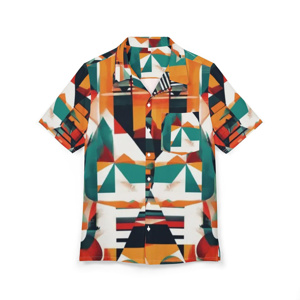 Men's Hawaiian Shirt Reflejos urbanos en fractal de neón