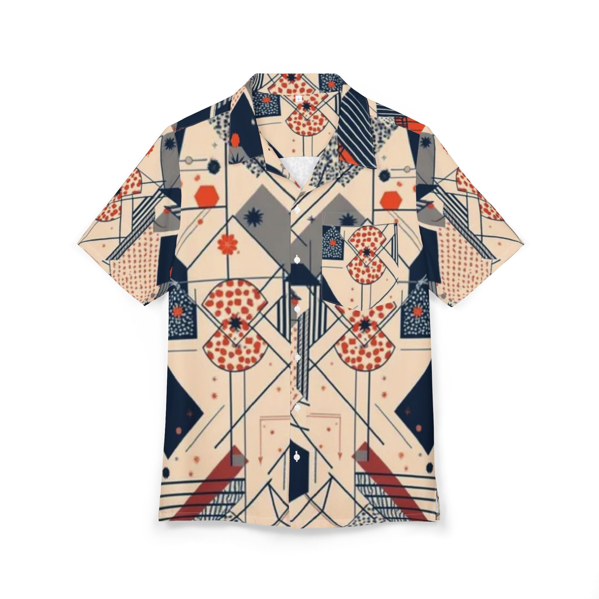 Men's Hawaiian Shirt Geometría abstracta y ecléctica en tonos rojos y azules