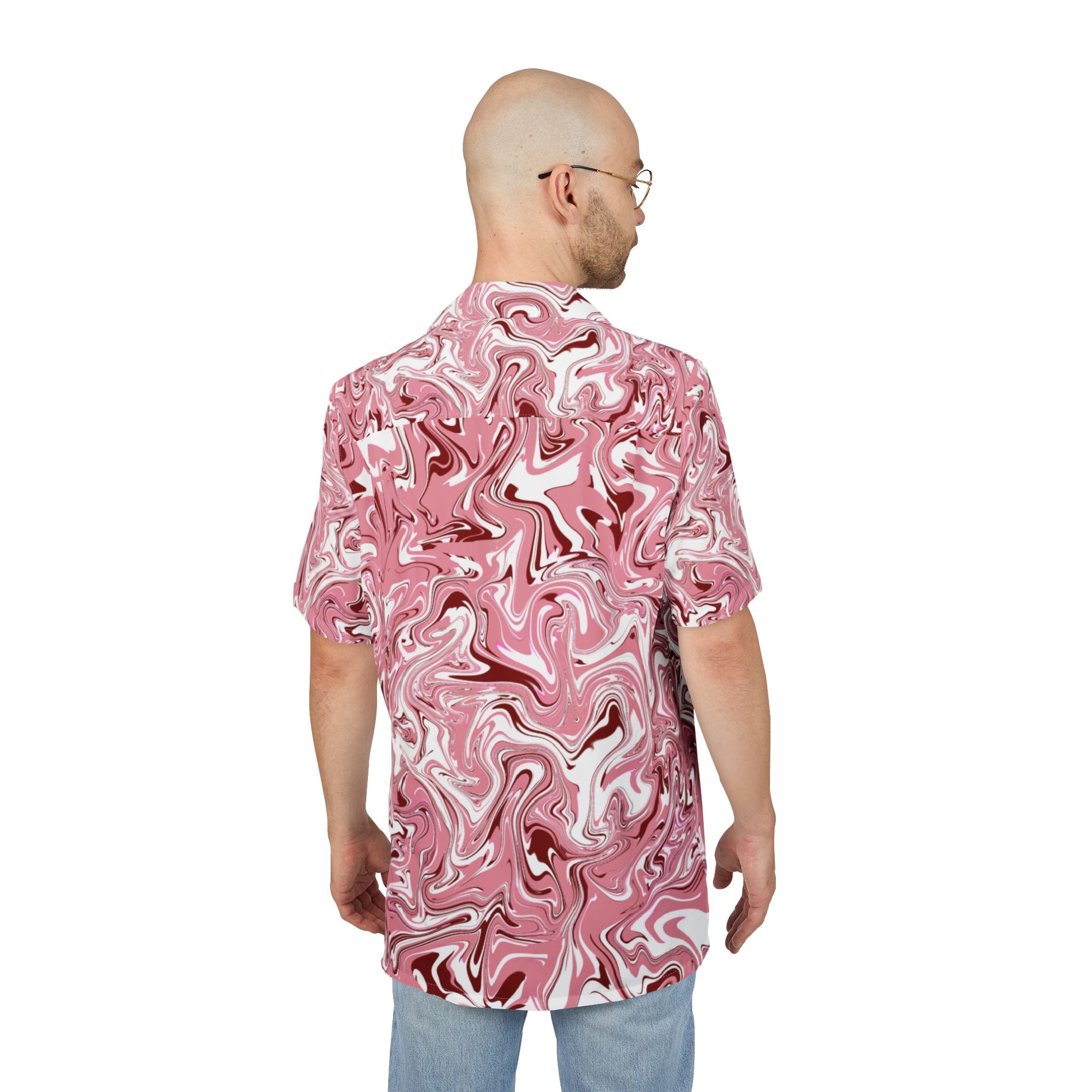 Men's Hawaiian Shirt Danza Cromática en Rosa y Blanco