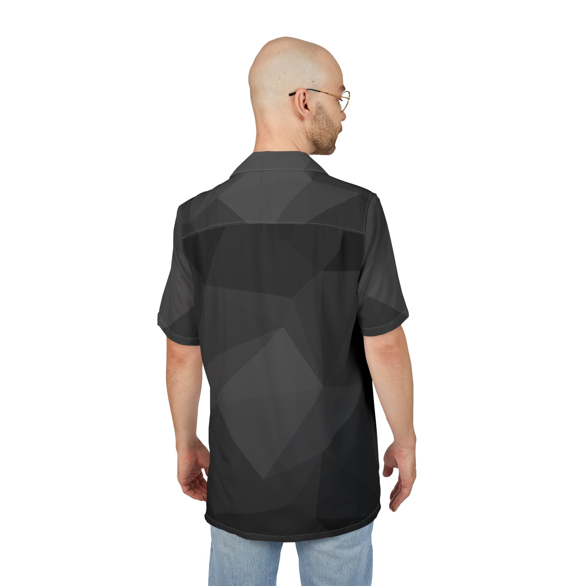 Camisa Hawaiana Geométrico Abismo en Escala de Grises