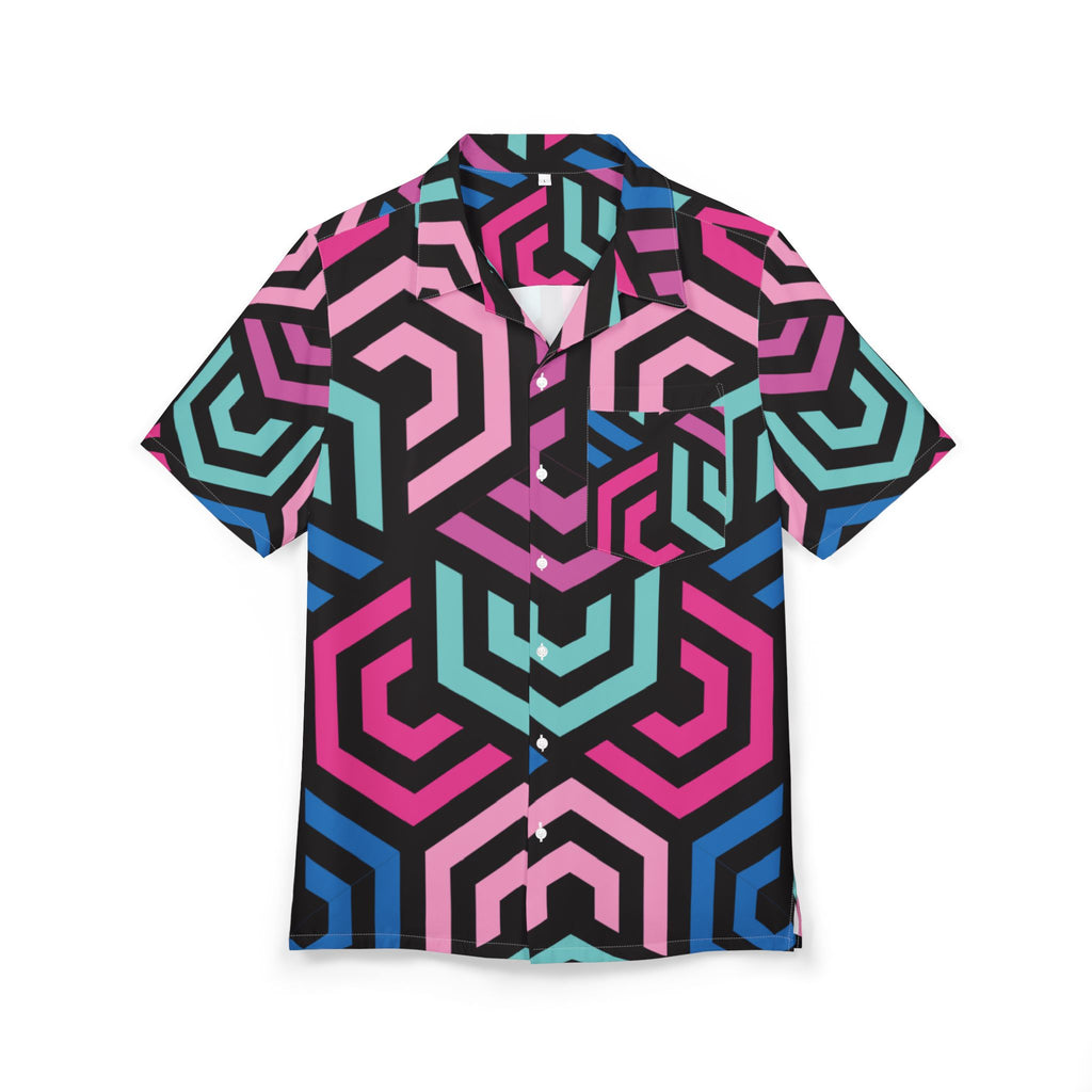 Men's Hawaiian Shirt Laberinto Cromático en Rosa y Azul