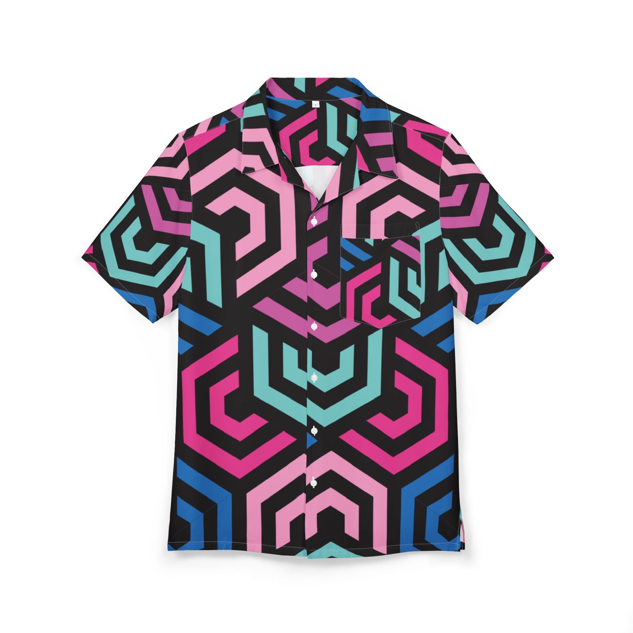 Men's Hawaiian Shirt Laberinto Cromático en Rosa y Azul